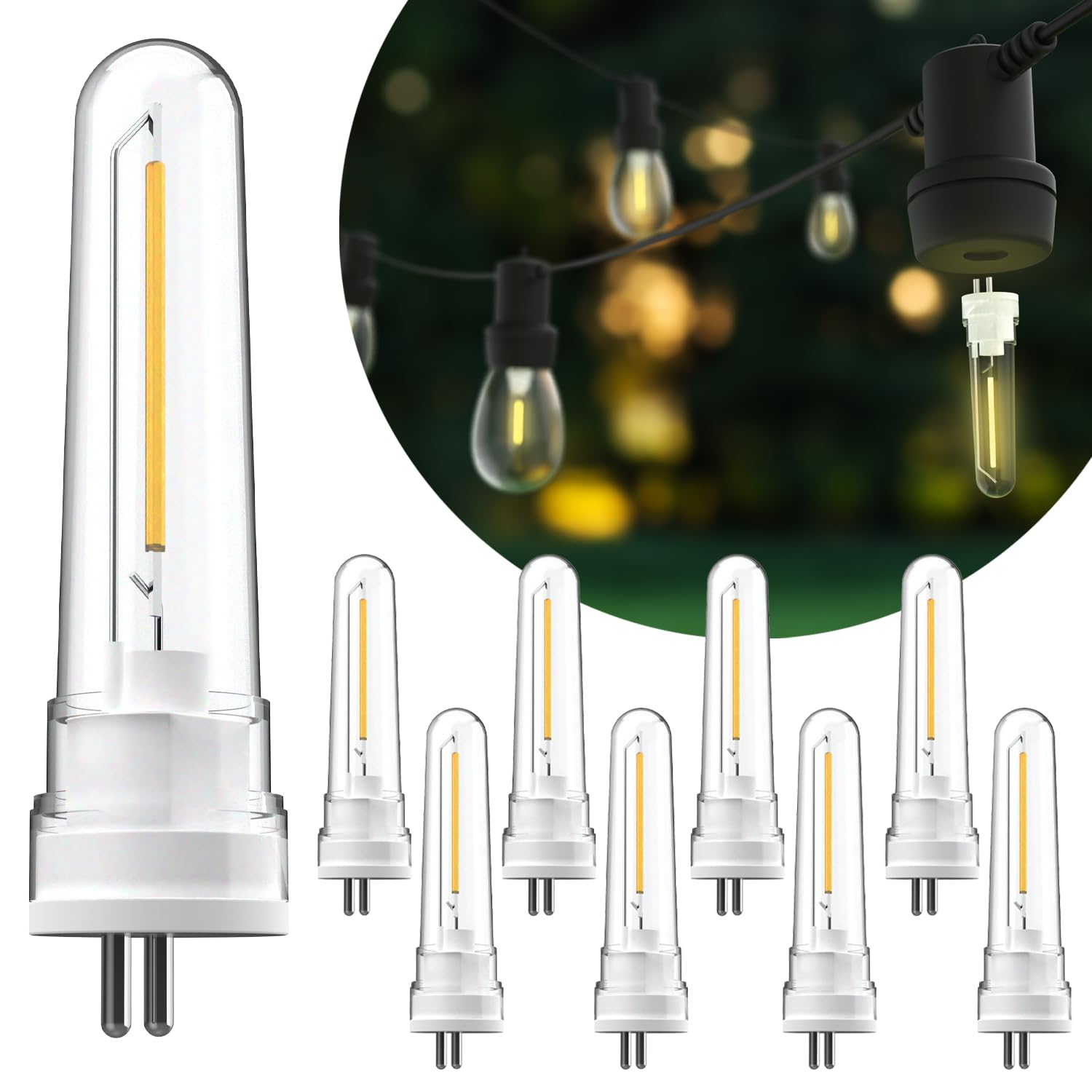 Sunco 8 Pack S14 Led Patio String Light Replacement Bulbs For Outdoors, 1W=4W, 2700K Soft White, Non-Dimmable, 50 Lumens, 2-Pron