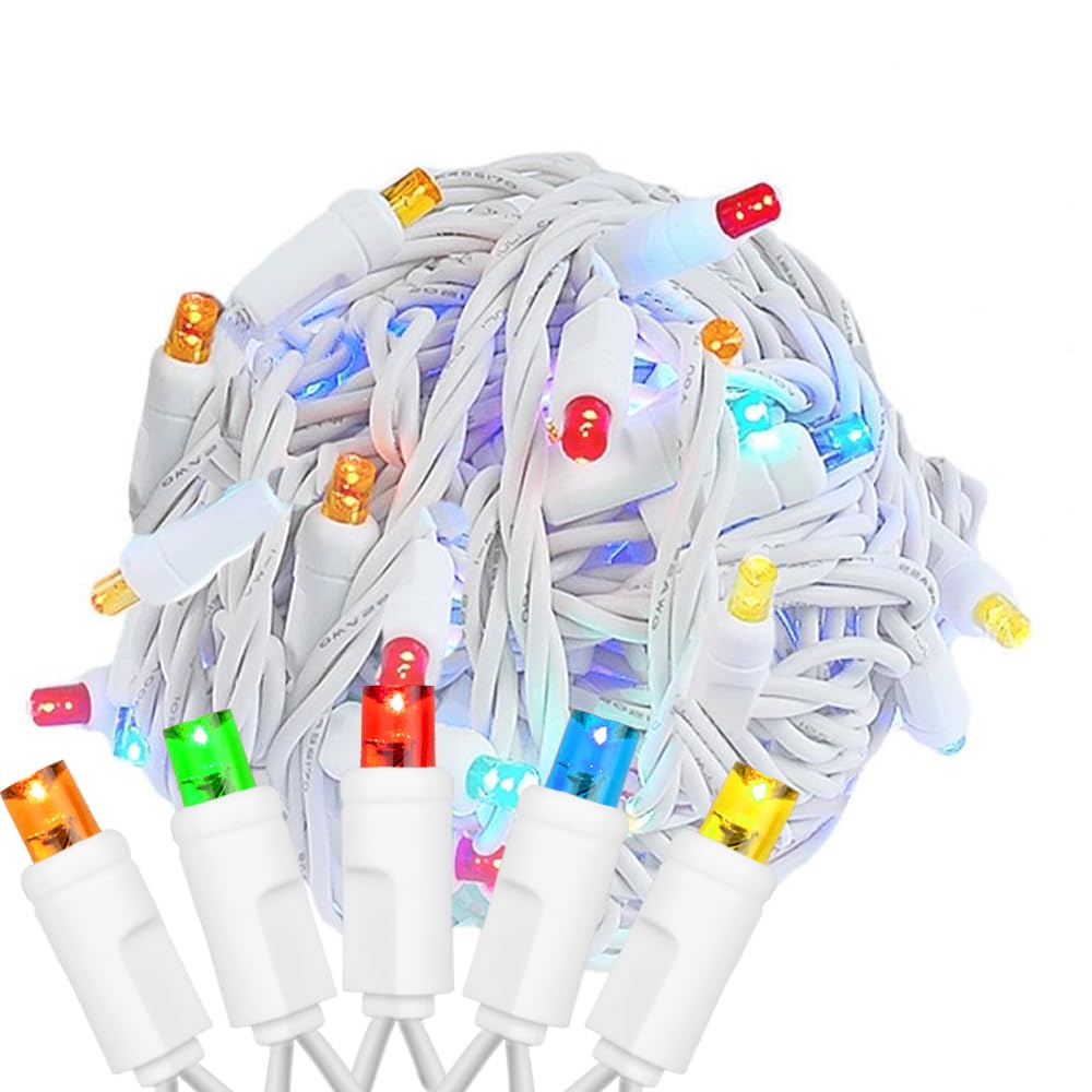 Novelty Lights 25ft Christmas String Lights, 50 Multicolor LED Bulbs on White Wire, 6 Spacing, Connectable Indoor Outdoor Commer
