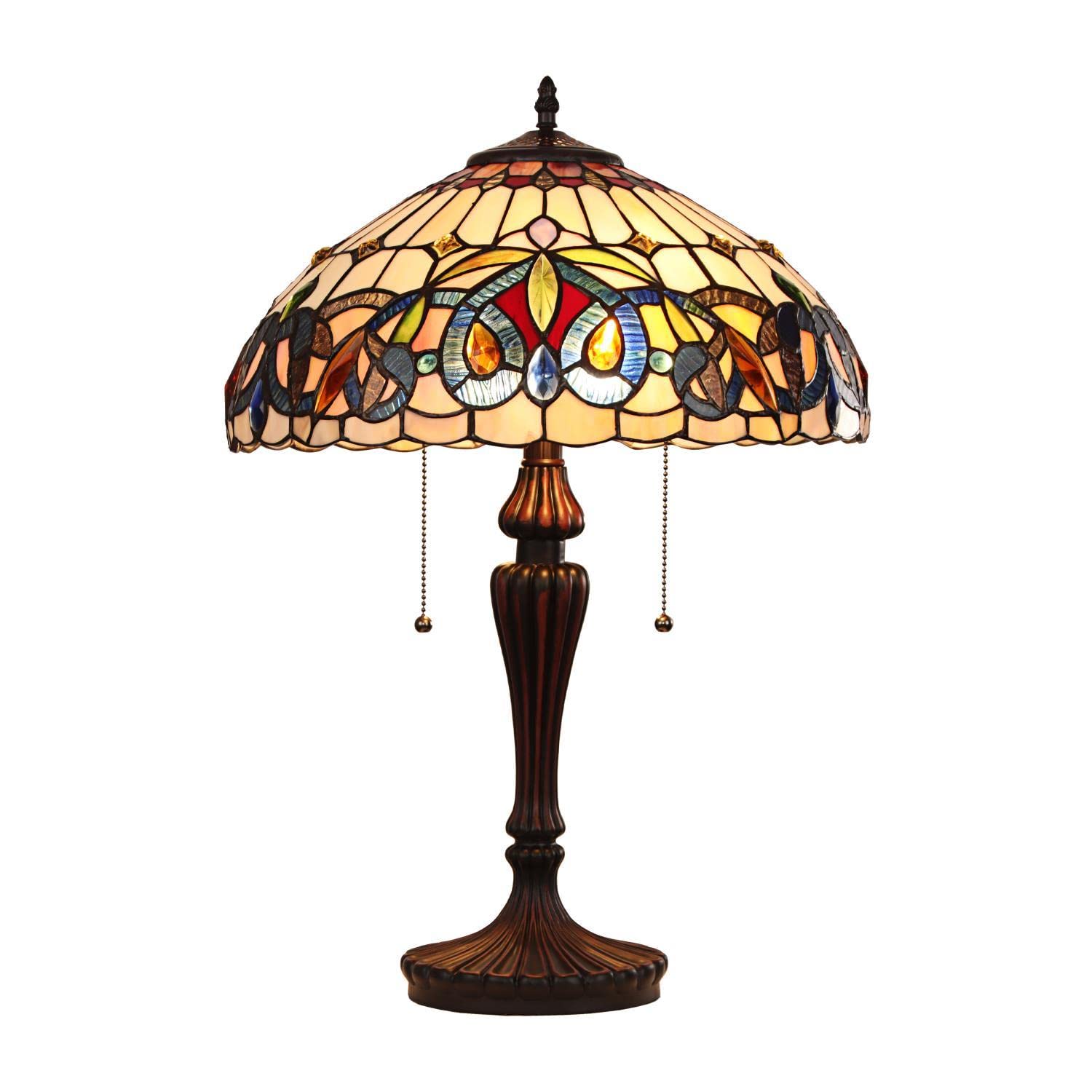 Chloe Lighting Tiffany-Style Table Lamp, Multicolor Glass, 16in  Wide, Model CH3T353BV16-TL2, Dark Bronze Finish