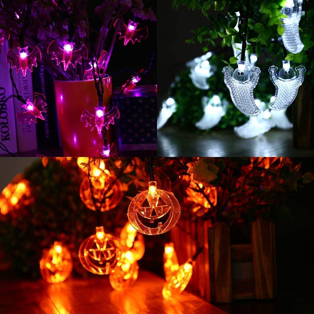 Toodour Halloween String Lights - Set of 3, Each 10.33ft 20 LED Battery Powered Decorative Lights for Indoor/Outdoor - White Gho