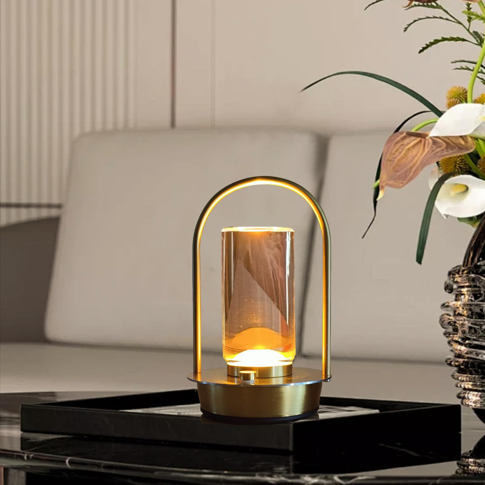Kipliko Modern Acrylic LED Table Lamp with Arched Metal Frame-Knob Control,Adjustable Brightness,Tri-Color Light Options, Energy