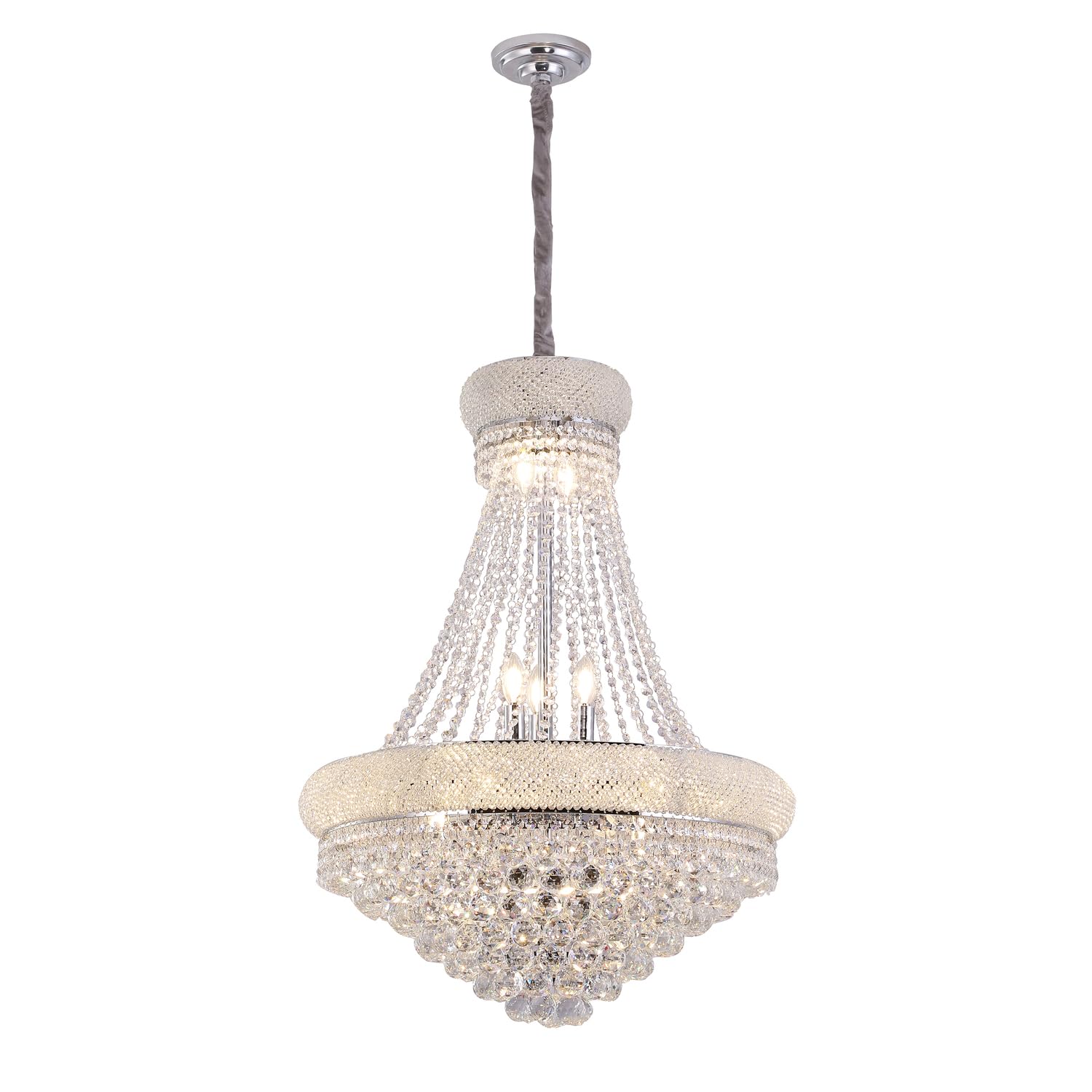 ORE International 36in K9 Crystal Chandelier - 14 LED Bulbs, Hardwired Ceiling Light for Living Room, Hallway, Dining Room