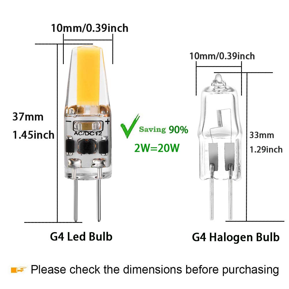 G4 Led Bulb 2W Equivalent To 20W T3 Jc Type Bi-Pin G4 Base Halogen Bulb, Ac/Dc 12V Daylight White 6000K G4 Bulb For Under Cabine