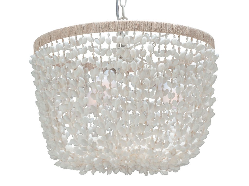 Kouboo Inverted Pendant Lamp, Small, White, Abaca Rope & Seashell, Model 1050028