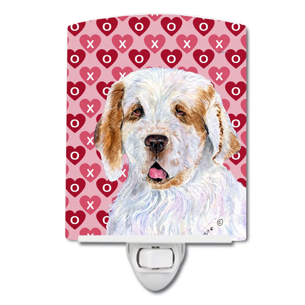 Carolines Treasures Ceramic Night Light, Clumber Spaniel Hearts, 6x4x3in, UL-Certified, Multicolor, Model SS4500CNL