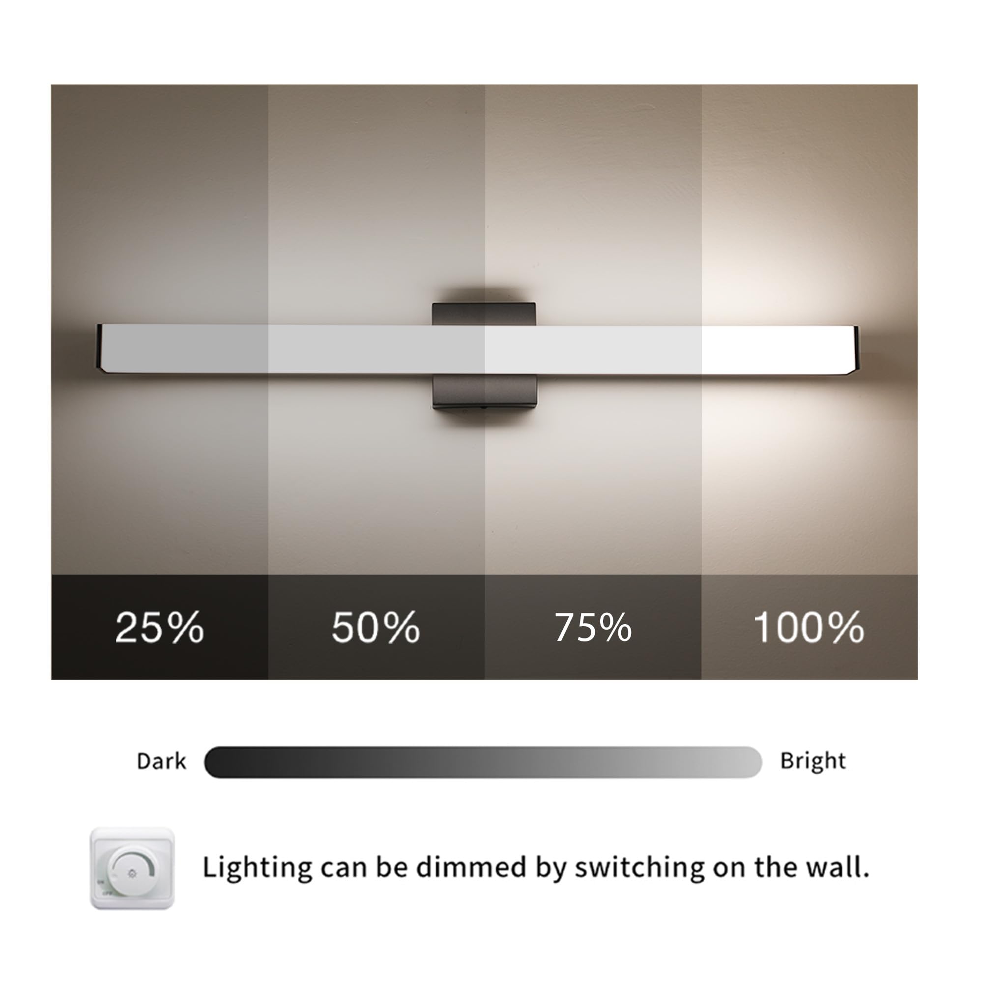 YHTlaeh Bathroom Vanity Light Brushed Black LED 31.5in 24W 4000K Dimmable Wall Bar Lighting Fixture