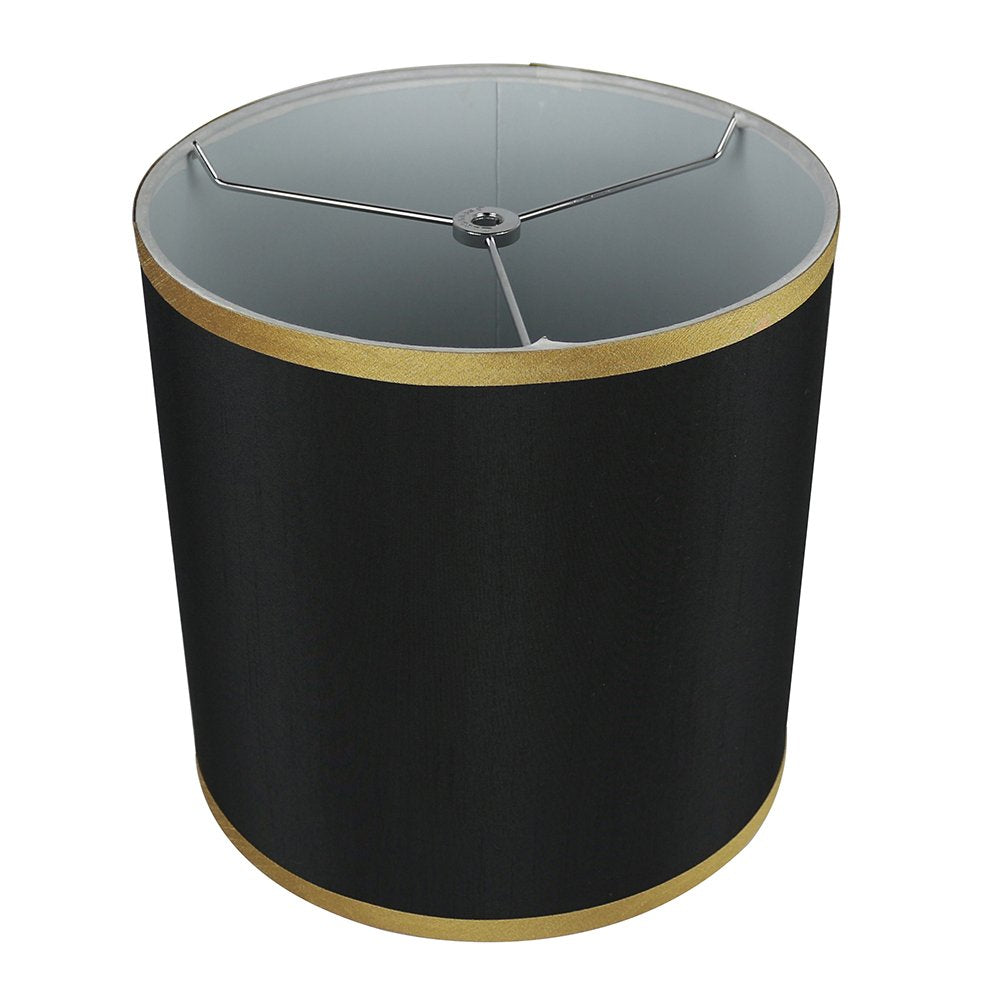 Urbanest Black With Gold Trim Faux Silk Classic Drum Lampshade, 10-Inch By 10-Inch By 10-Inch