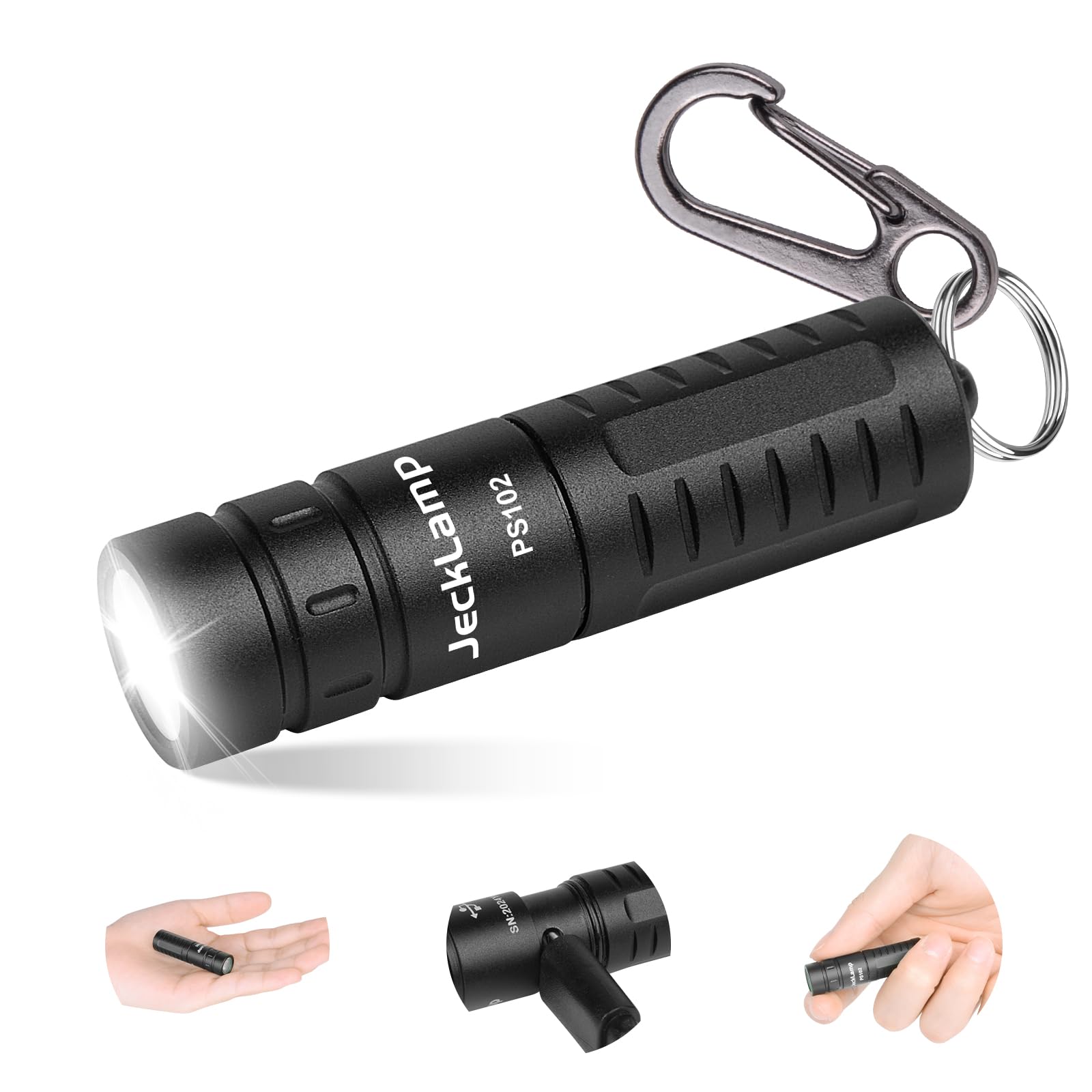 JECKLAMP Rechargeable Keychain Flashlight, 200 Lumens EDC Pocket Flashlight, Tiny LED Keyring Flashlight with Built-in Battery f