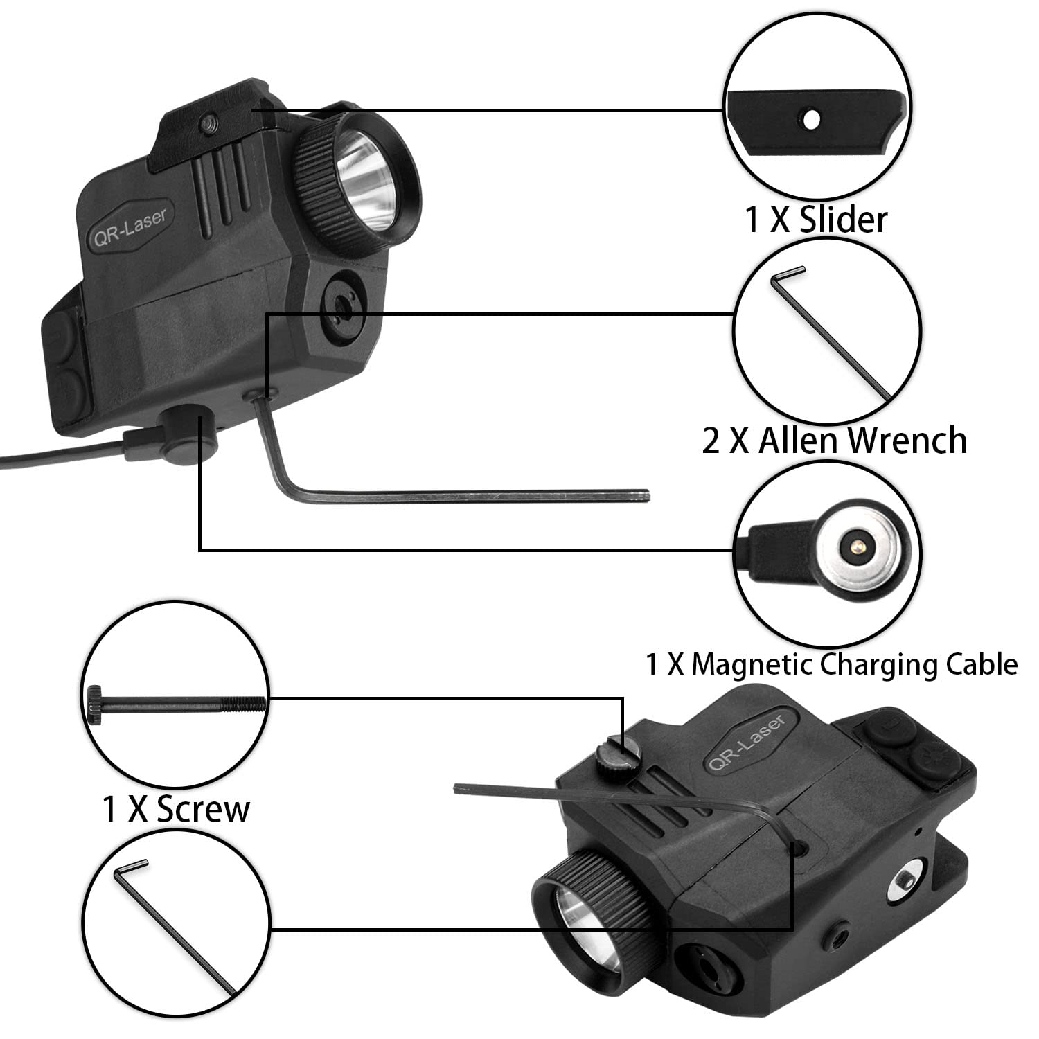 Qr-Laser 1 Usb Magnetic Charging Cable + 2 Allen Wrenches + 1 Slider + 1 Screw For Gun Laser Sight Light With 500 Lumens Flashli
