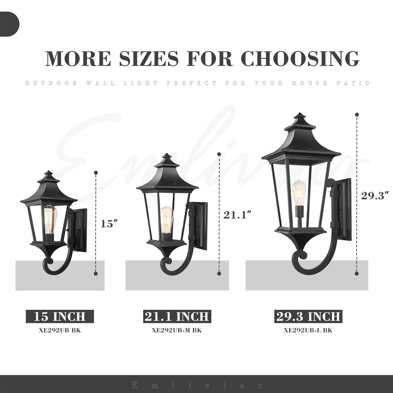 Emliviar 29.3 Inch Outsider Wall Lantern, Outdoor Wall Light Suitable For House Porch, Clear Glass In Black Finish, Xe292Ub-L Bk
