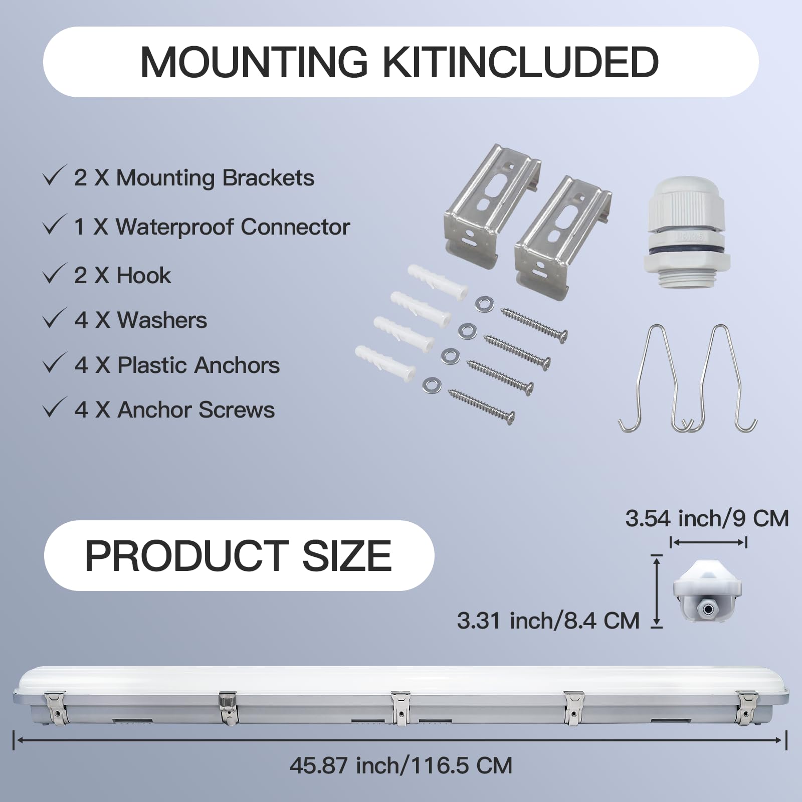 Jtt 4Ft Led Vapor Tight Light, 60W/50W/40W Ip65 Waterproof Led Outdoor Shop Light 6000K/5000K/4000K Cct, Vapor Proof Fixture For