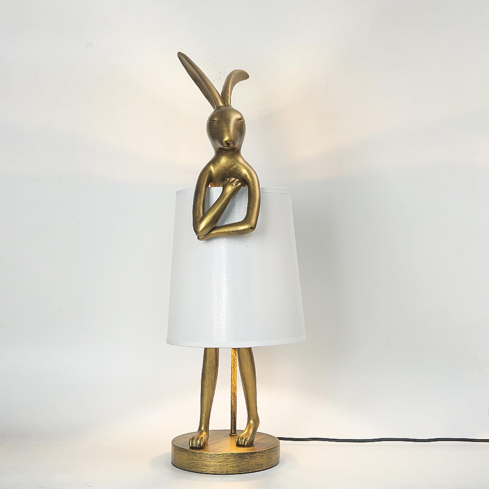 NorDiem Cute Rabbit Animal Table Lamp,Big Size 25.6'', Gold Resin Bunny Decor LED Desk Light,White Linen Shade,Home Eye Protecti