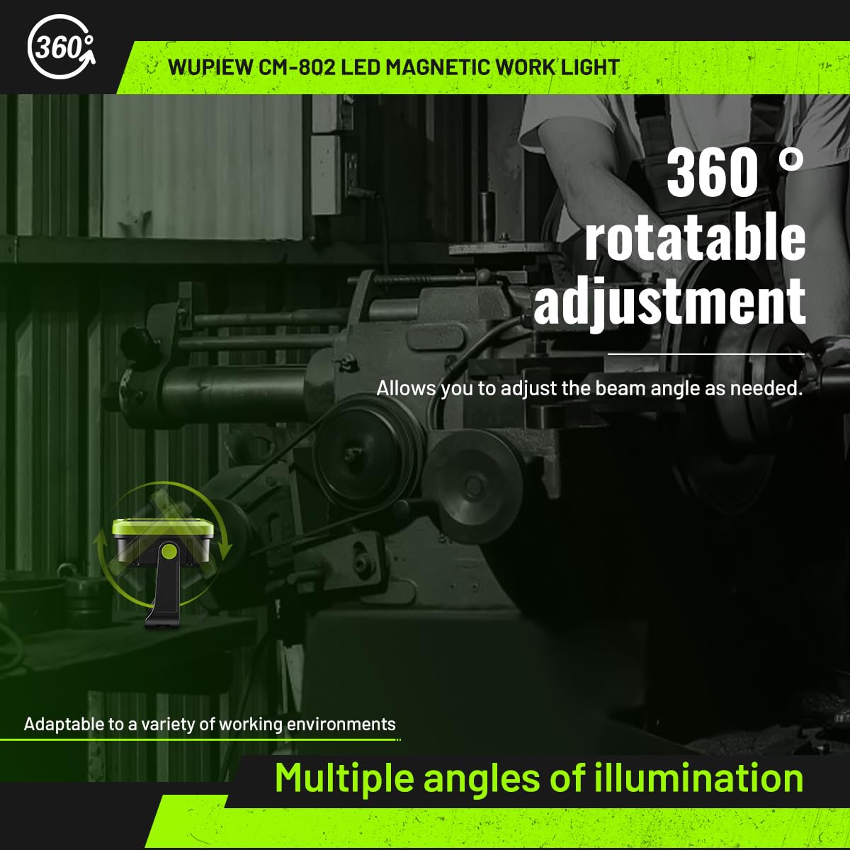 Wupiew Magnetic Work Light Rechargeable Led Tripod Work Light Flood Light Worklight Portable Cordless Trouble Light,Repair Lamp,