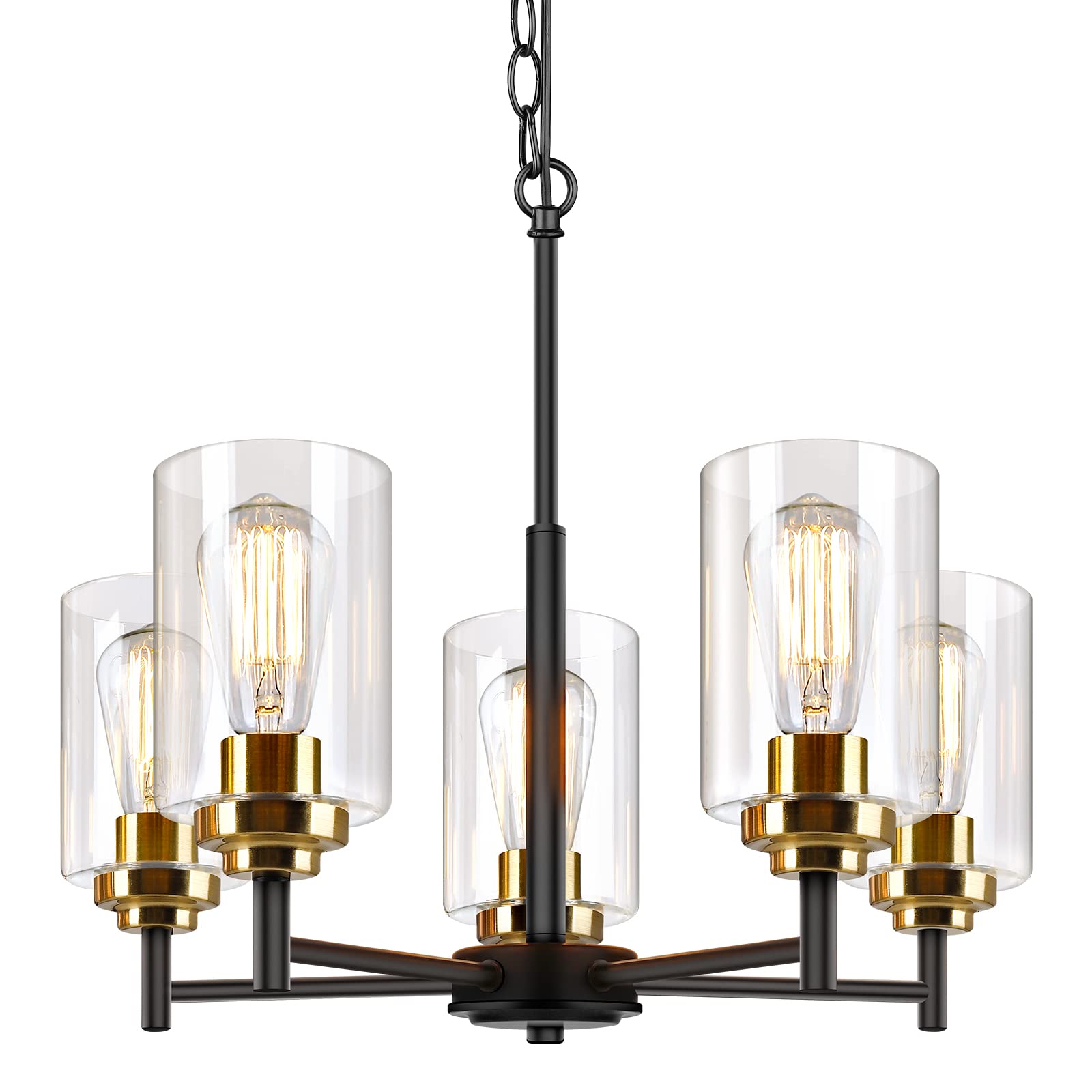 Sucolite 5-Light Black & Gold Chandelier - Modern Farmhouse Pendant Lighting For Dining Room