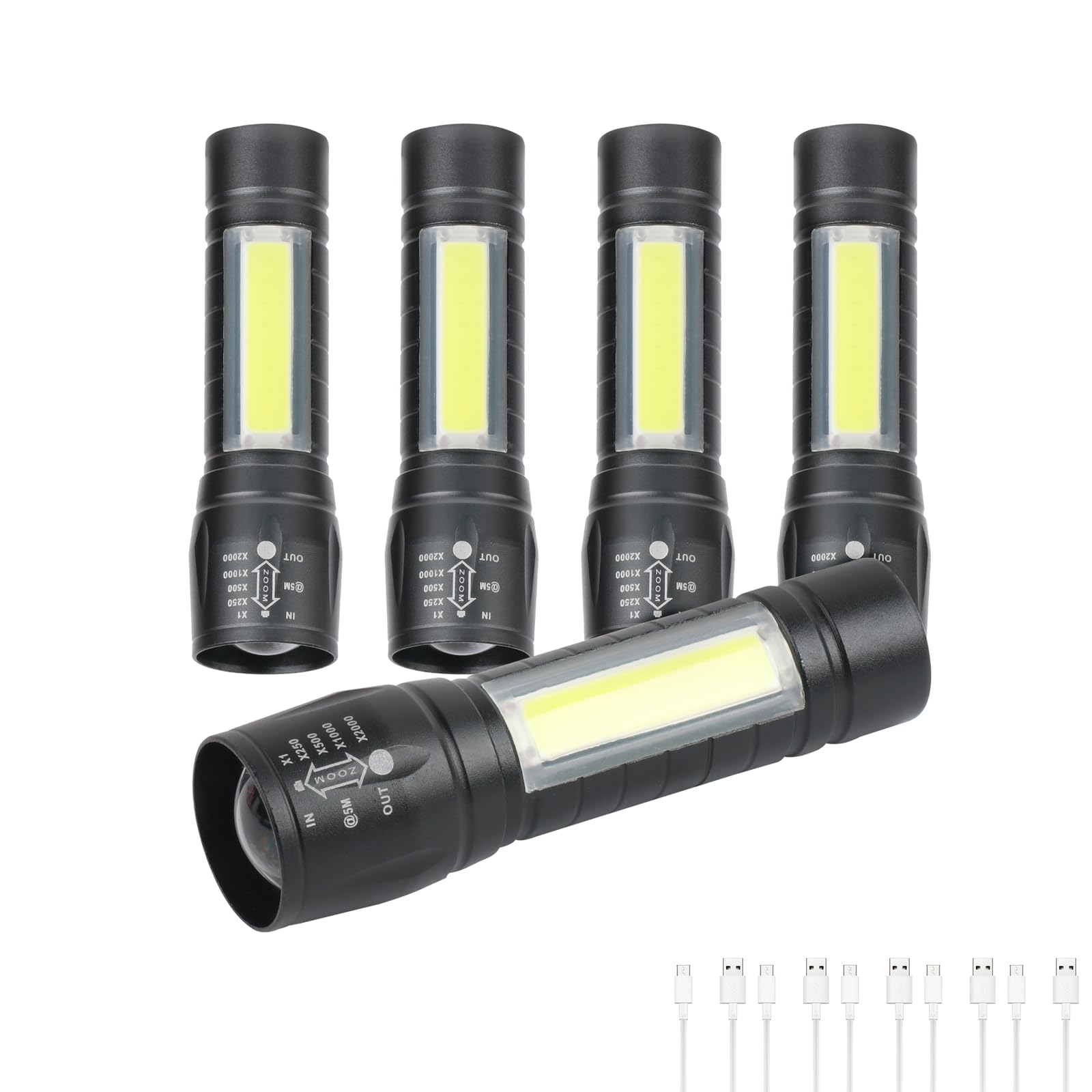 Hilngav 5 Pack Mini Small Pocket LED Flashlight USB-C Rechargeable High Lumens Bright Powerful EDC Flash Lights - Aluminum Handh