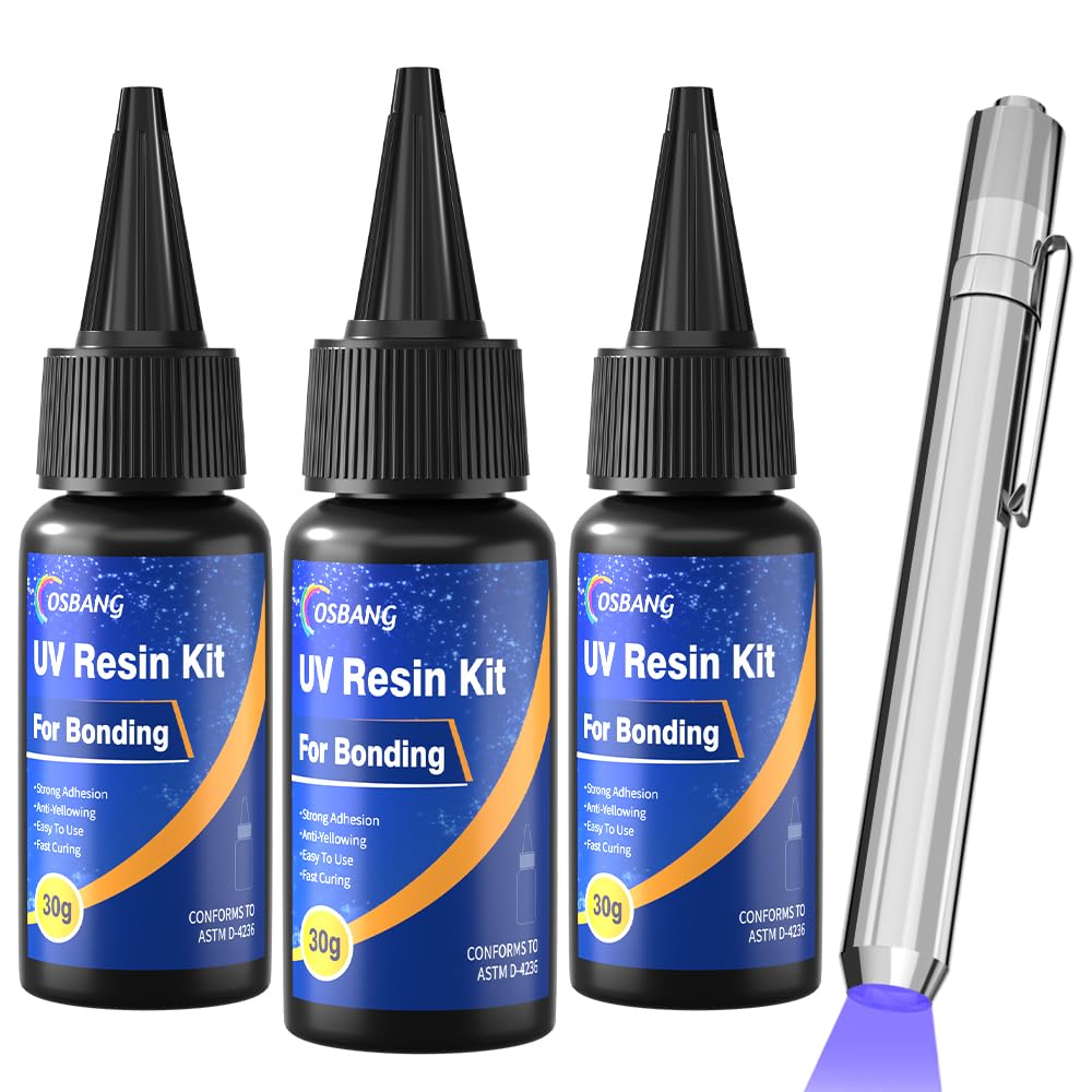 UV Resin Kit with Light, Curing & Bonding in Seconds, 90g/3oz Transparent UV Glue with UV Flashlight for Plastic, Resin, Acrylic