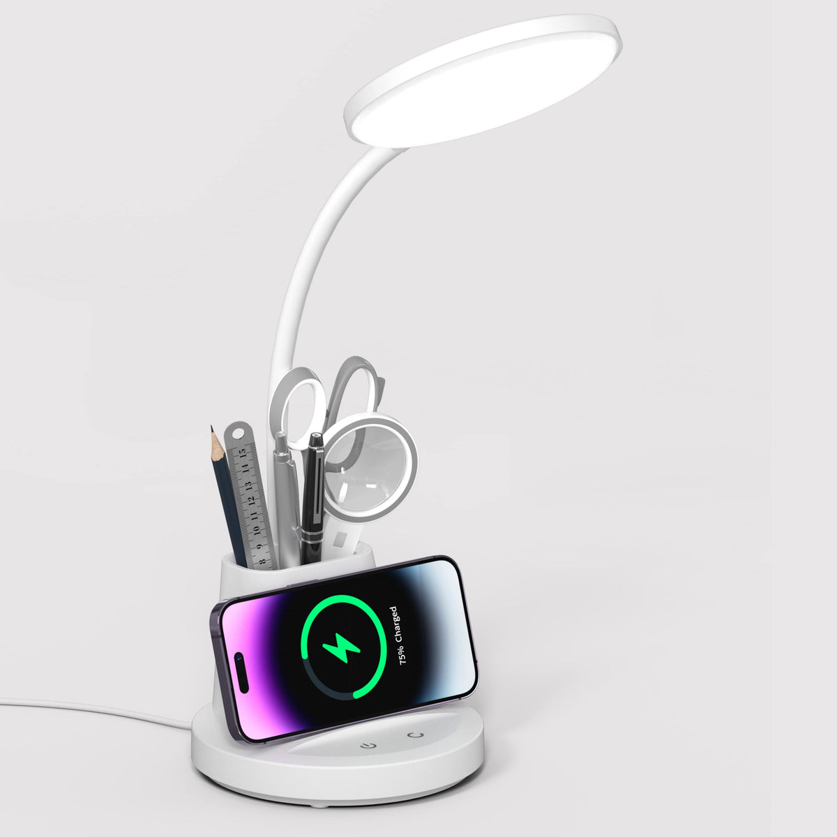 Vicsoon Desk Lamp For Home Office, Led Desk Lamp With Wireless Charger Pen Phone Holder, Dimmable Desk Light 3 Color Modes, Coll