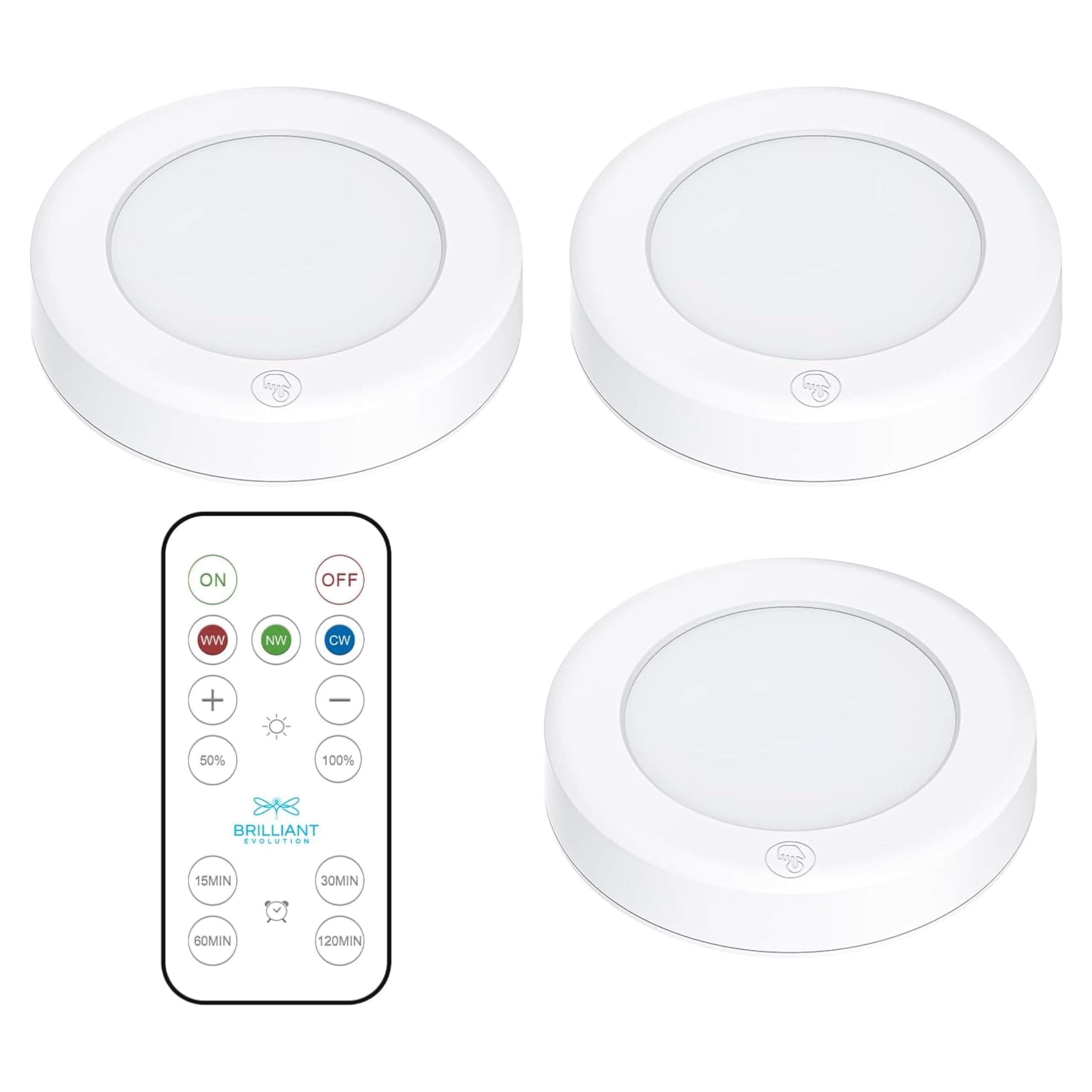 Brilliant Evolution Wireless Led Puck Lights With Remote Control - Battery Operated Lights And Warm Light Under Cabinet, Closet,