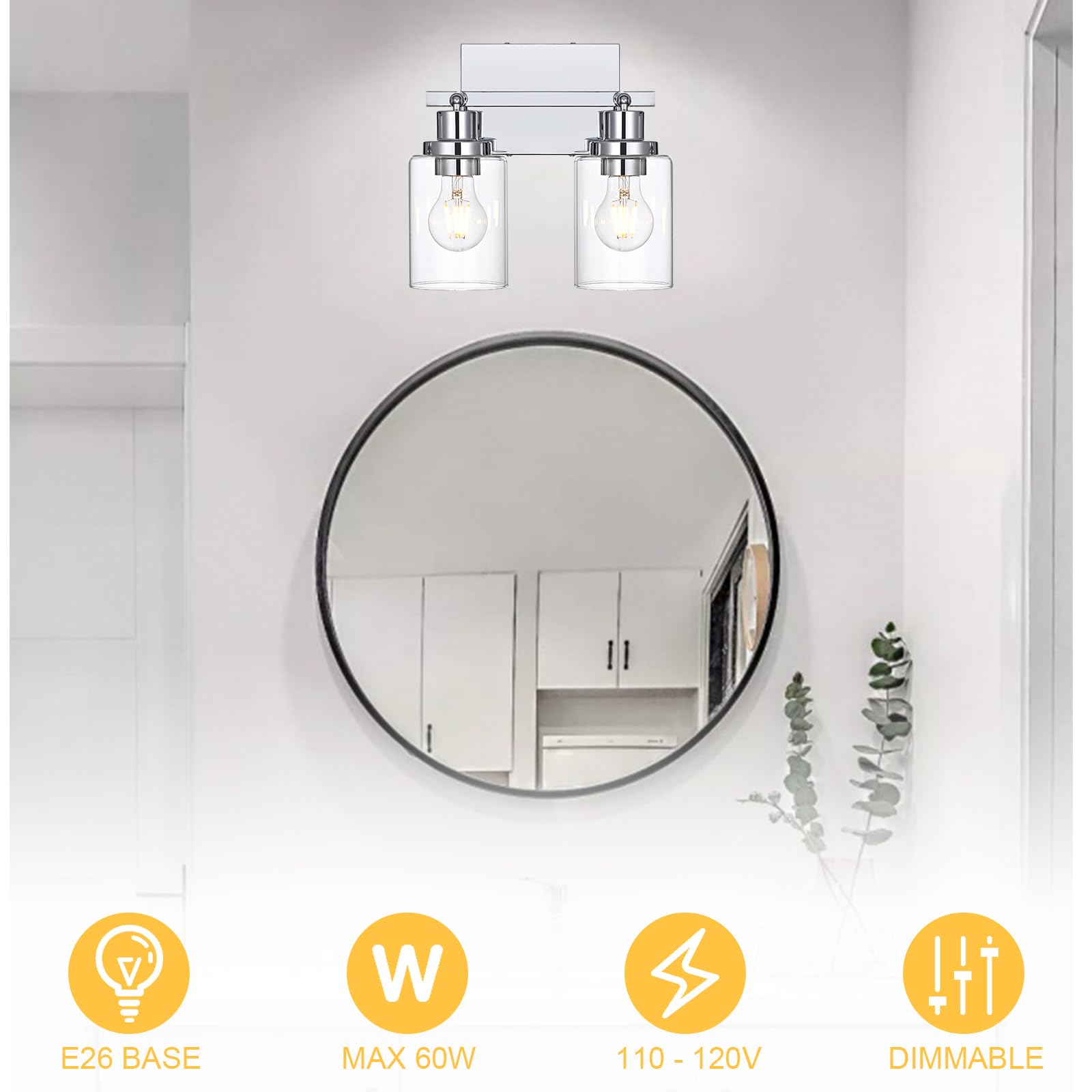 Wanluce 2-Light Track Lighting Kit Ceiling Kitchen Track Lighting Fixtures Chrome Bathroom Vanity Wall Lights With Clear Glass Multi-Directional Rotating Tracking Light Heads Spotlight For Accent Shop