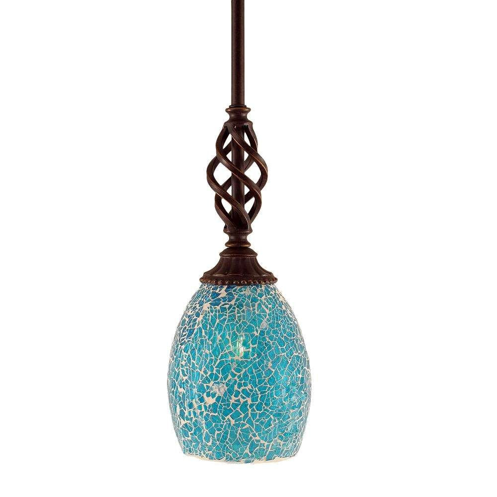 Toltec Lighting 80-DG-5055 Elegante Mini Pendant with Hang Straight Swivel with 5 Inch Turquoise Fusion Glass, Dark Granite Finish
