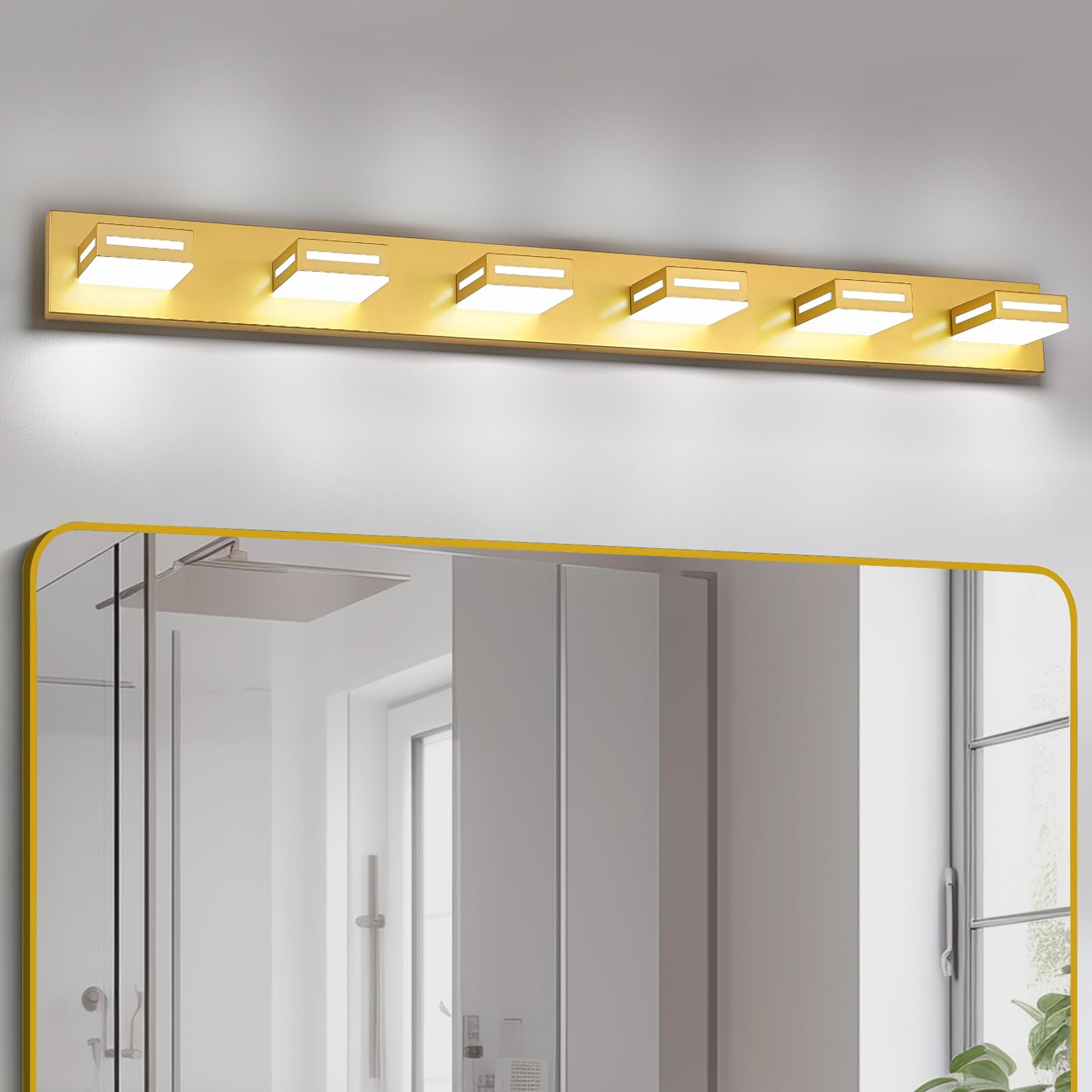 Donrao 48-Inch 6-Light Led Modern Gold Bathroom Vanity Light Fixtures Over Mirror  Bathroom Lighting Fixtures With Cool White 6000K  Vanity Wall Lights For Bath Restroom Powder Room