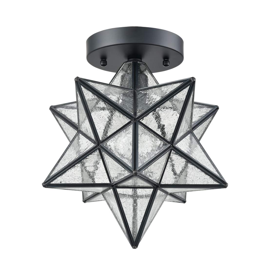 AXILAND Moravian Star Flush Mount Ceiling Light Seeded Glass 12in Black for Living Room Bedroom Bathroom Hallway