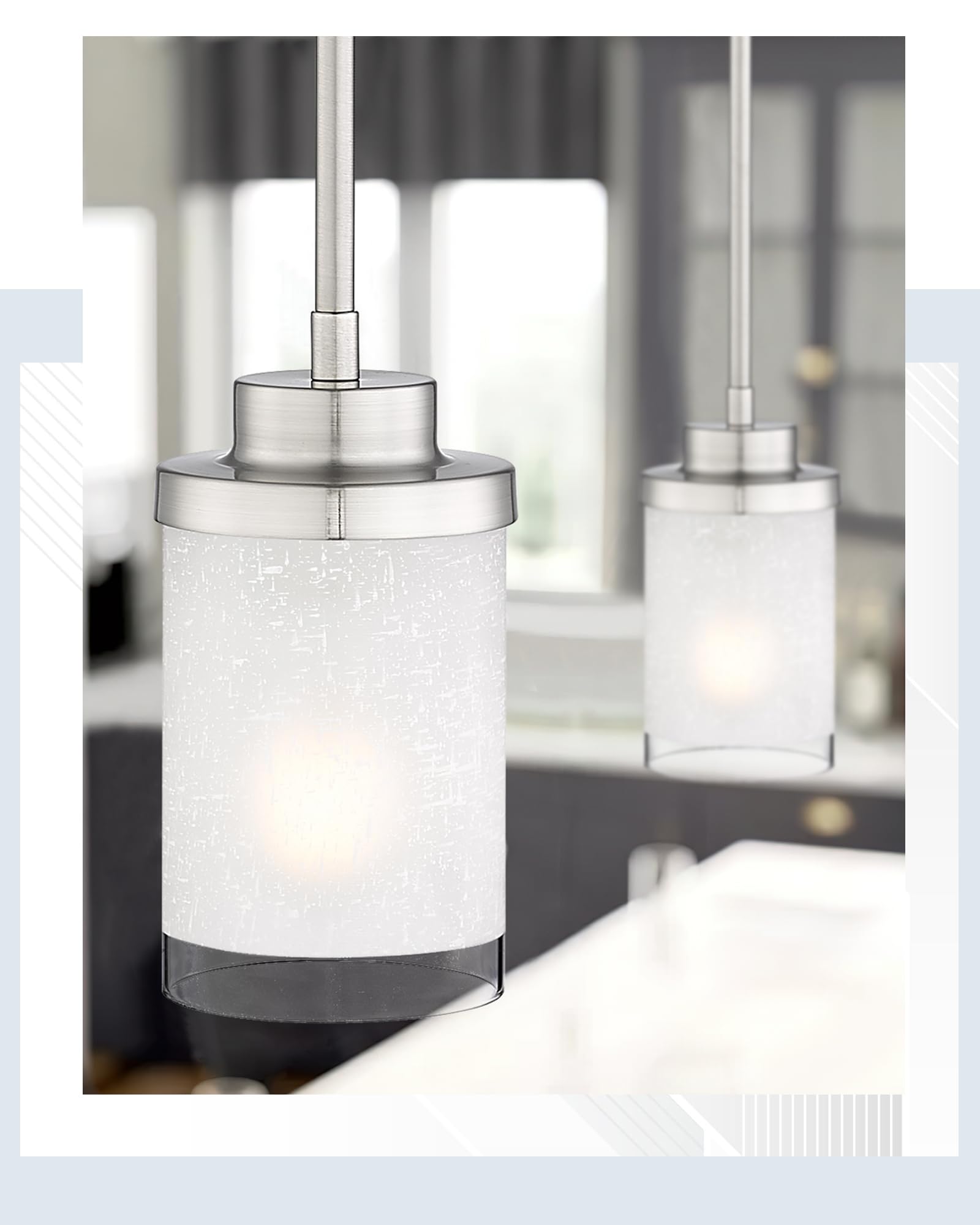 TENGXIN Modern Pendant Light, Brushed Nickel, Glass, 2-Pack, Model TXPLBN01-2PK