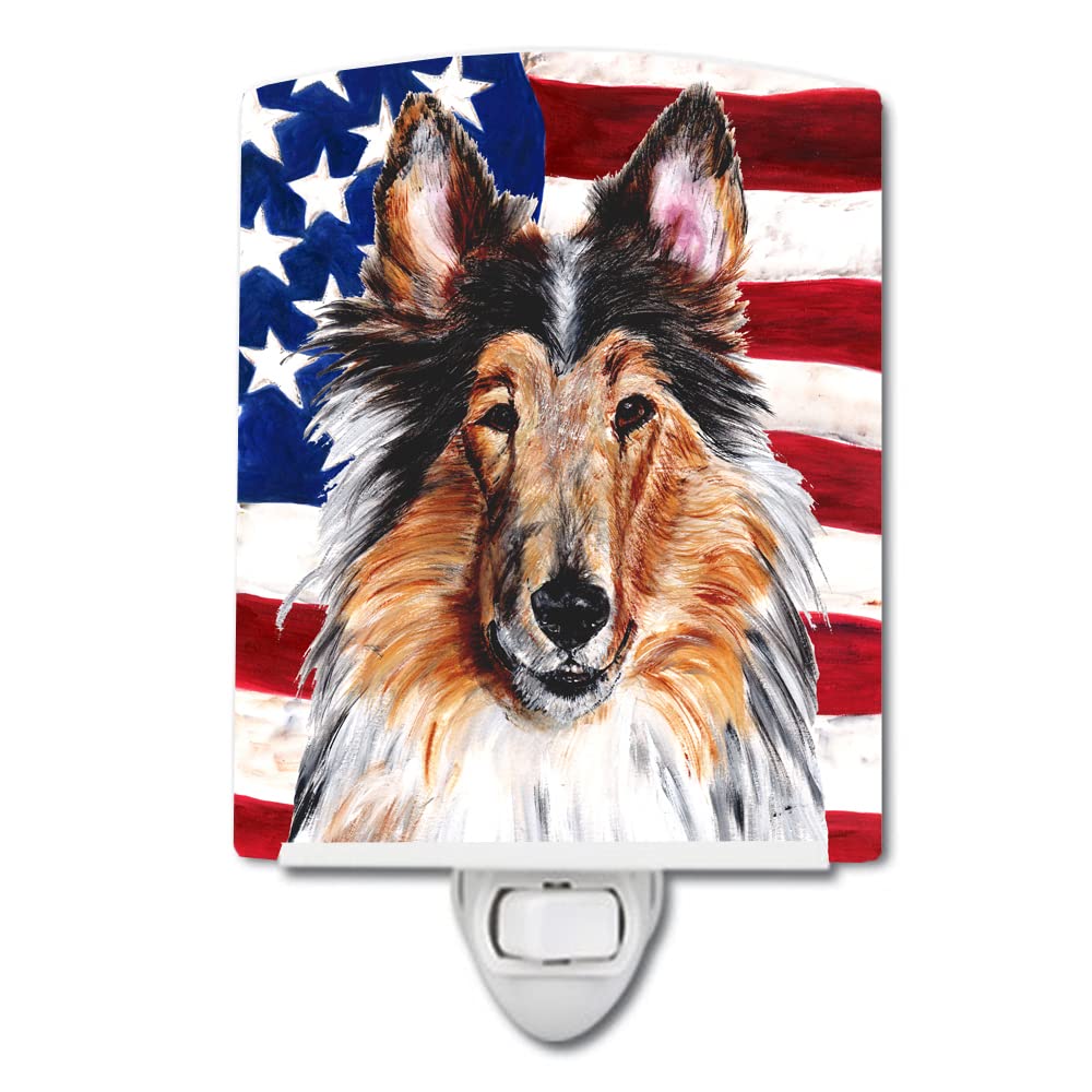 Carolines Treasures Ceramic Night Light, Collie with American Flag, 6x4x3 inches, UL-Certified, Multicolor, Model SC9622CNL
