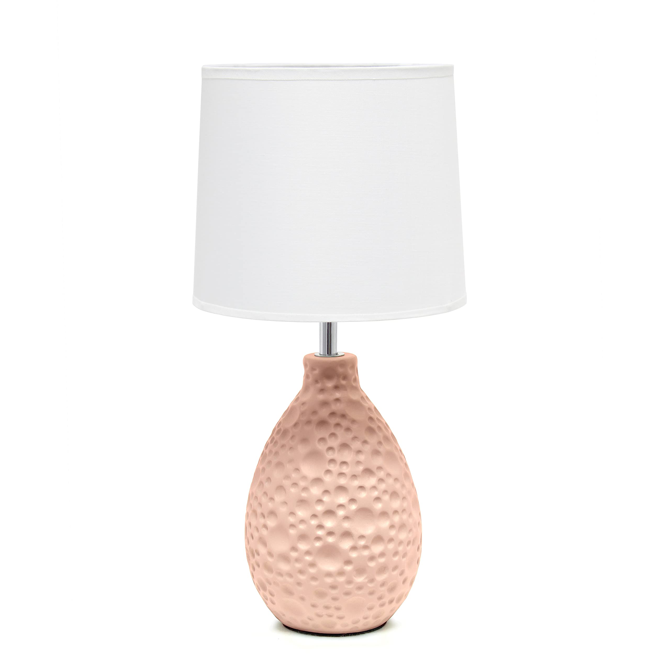 Simple Designs Lt2003-Pnk Textured Stucco Ceramic Oval Table Lamp With White Fabric Shade, Pink
