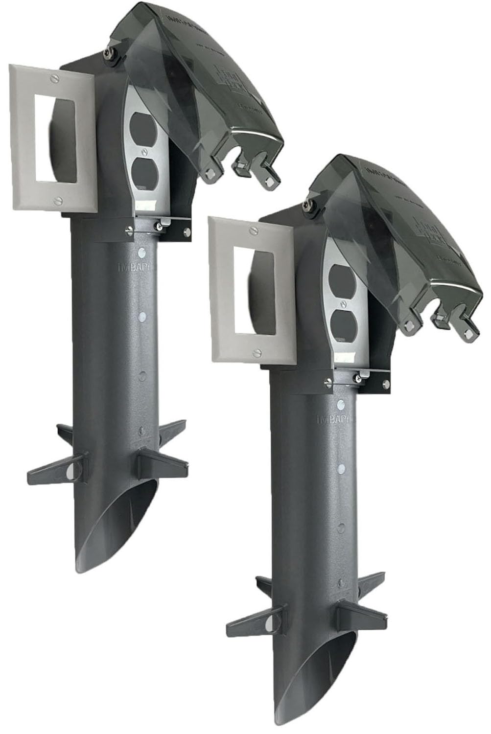iMBAPrice 19.5 Silver Grey Outdoor Power Post Enclosure 2-Pack, Weatherproof Outlet Stake with Cover, Built-in Stabilizers, Easy