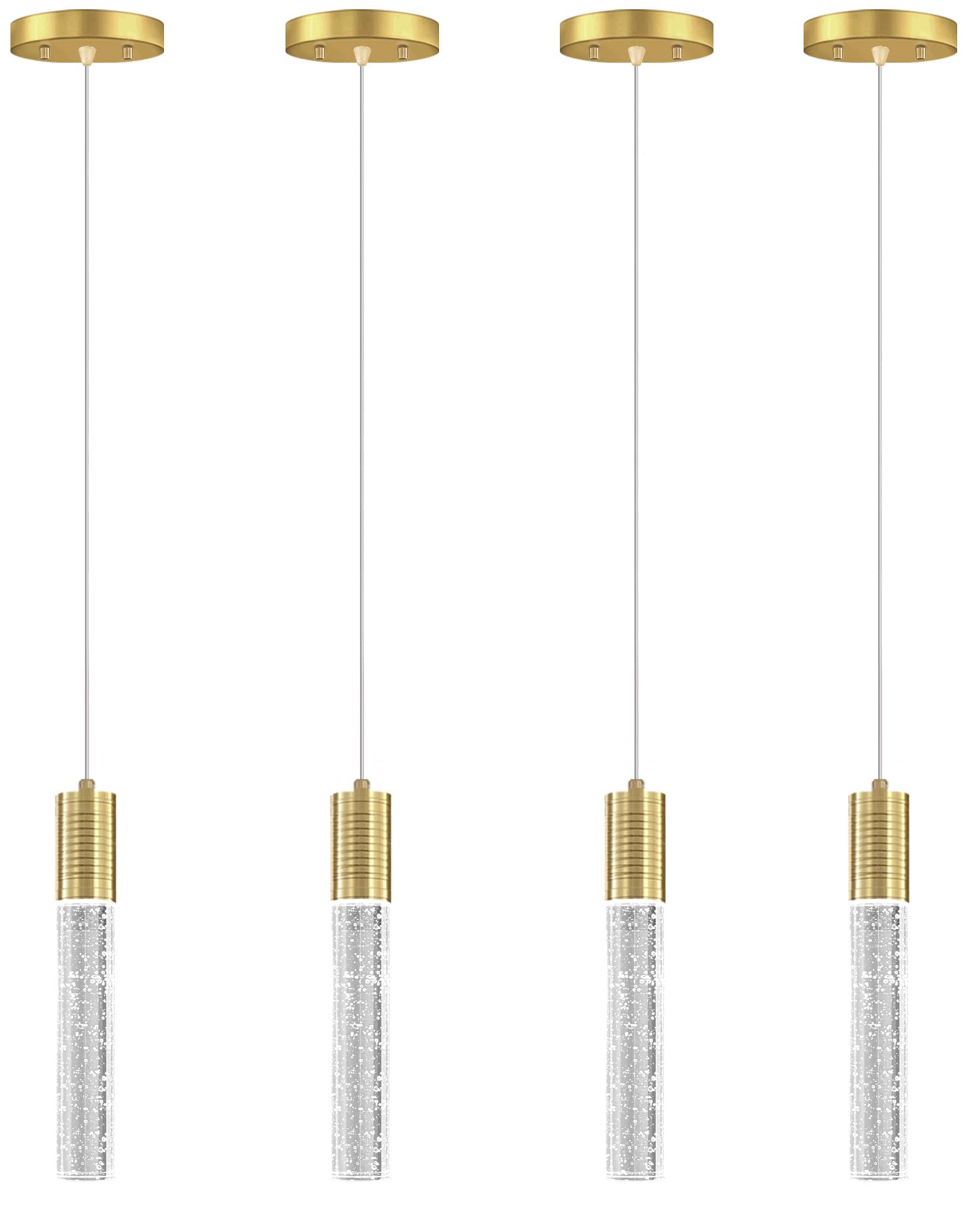 Haixiang 4 Pcaks Pendant Lights For Kitchen Island  White Light  Gold Crystal Linear Pendant Lighting  Bar Corner Led Light Fixture
