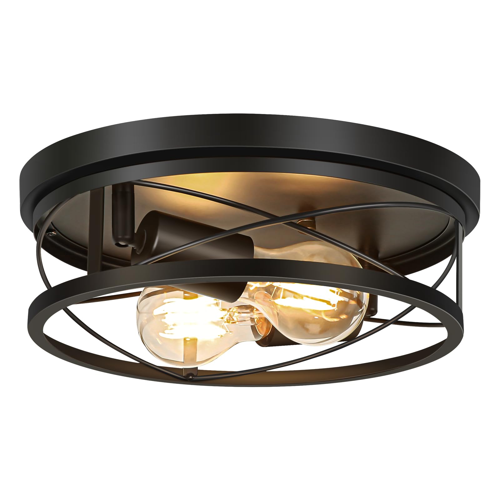 VIOLOEMI Industrial Flush Mount Ceiling Light, Black Round Metal Cage Ceiling Lights, Ceiling Lamp Farmhouse Lighting Fixture fo