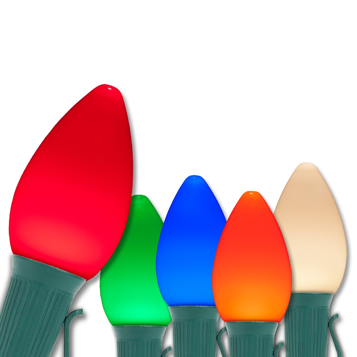 Wintergreen Lighting C7 Multicolor LED Christmas Lights, 50 ft Green Wire, 50 Lights, Smooth/Opaque, Commercial Grade