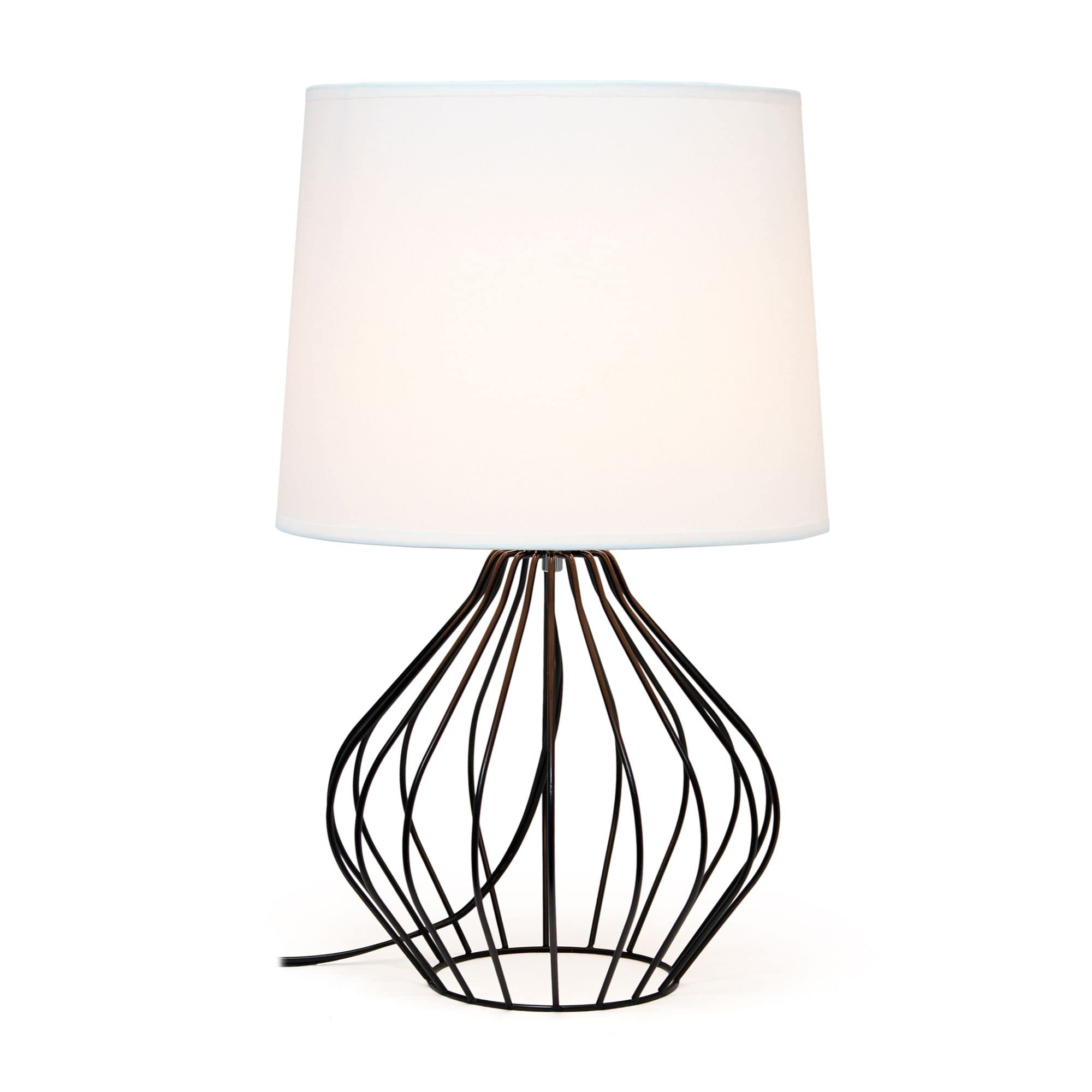 Simple Designs Bedside Table Lamp Geometrically Wired Iron Black Base White Shade 12.25inL x 12.25inW x 19.75inH Model LT2086-WOB