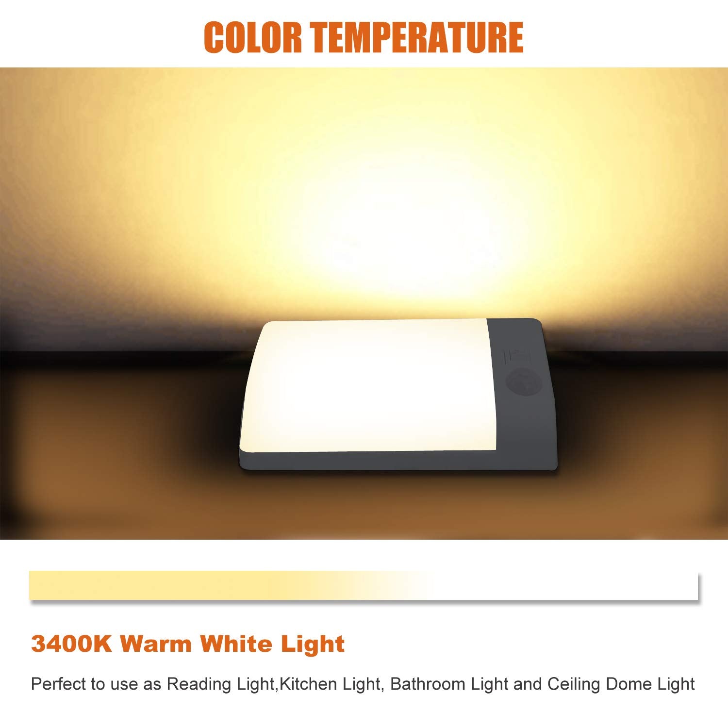 Facon 12V LED RV Interior Light with PIR Sensor & Switch, 5''x4'' Warm White Dome Light, Model GSSD-SR01
