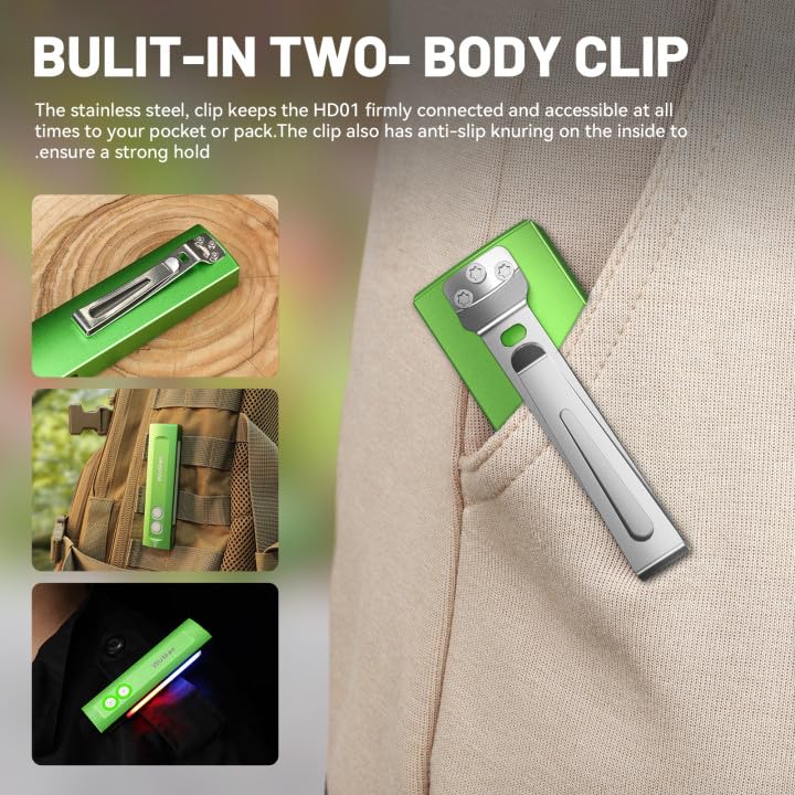 Wurkkos Hd01 Flat Edc Flashlight With Rgb Light And Green Light, 1200 Lumens Rechargeable Edc Flashlight, Triple Light Sources P