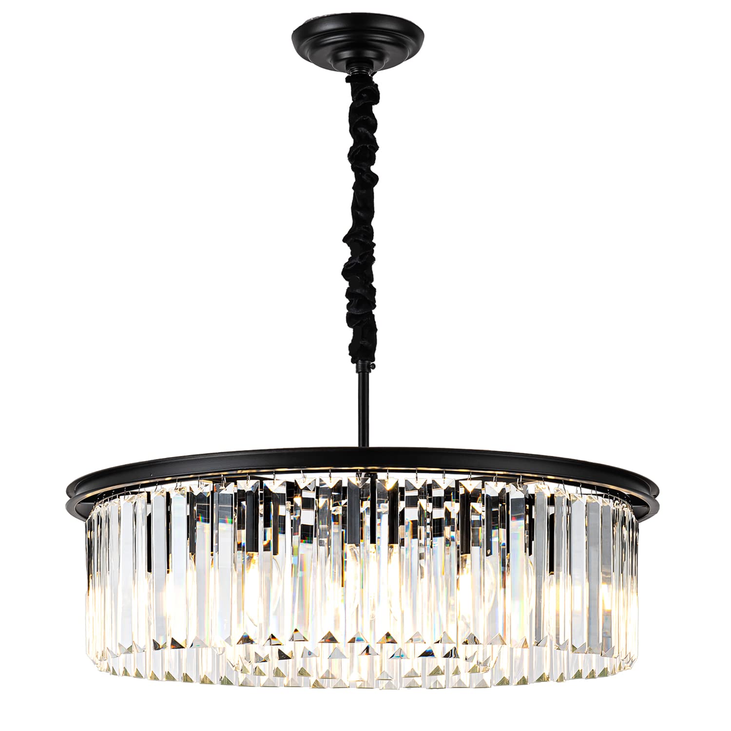 Faibra 23" Black Crystal Chandelier 8-Light Modern Crystal Pendant Ceiling Light Fixture 2 Rings Luxury Chandeliers,For Dining Room Kitchen Island Living Room Bedroo