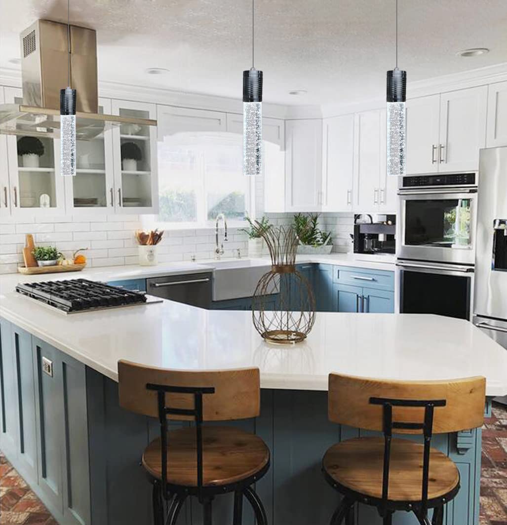3 Lights Independent Kitchen Island Dining Room Lights Black Pendant Light Fixtures Linear Chandeliers 3 Pendant Lights For Kitchen Island Modern Pendant Light Fixtures, Day Light Bulbs Included