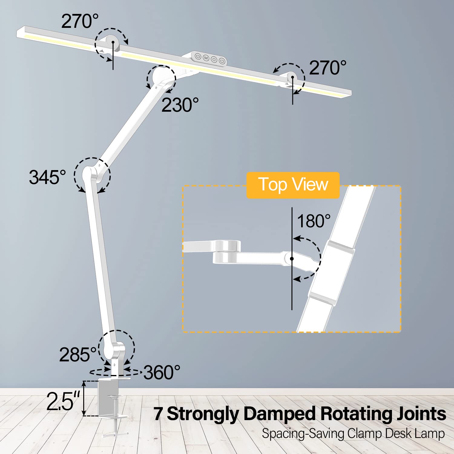 Micomlan Led Desk Lamp, 24W Rotatable Light, 28in Light Bar, White Metal, Model FDDL03, Stepless Dimming for Home Office