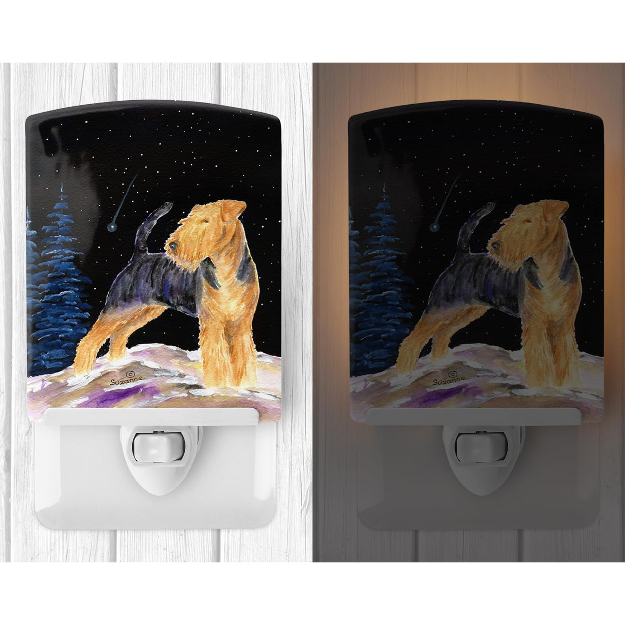 Carolines Treasures Ceramic Night Light, Starry Night Welsh Terrier, UL-Certified, 6x4x3in