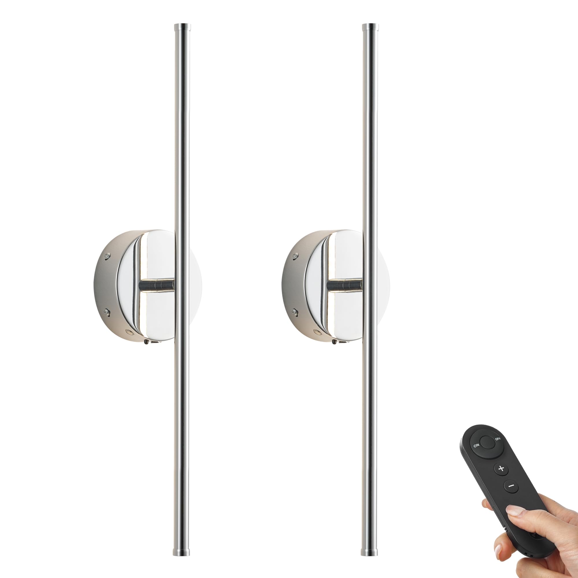 KARTOOSH Battery Operated Wall Sconces Set of Two, Dimmable, Chrome, 20.4 Inch, Model ZM317BCM50