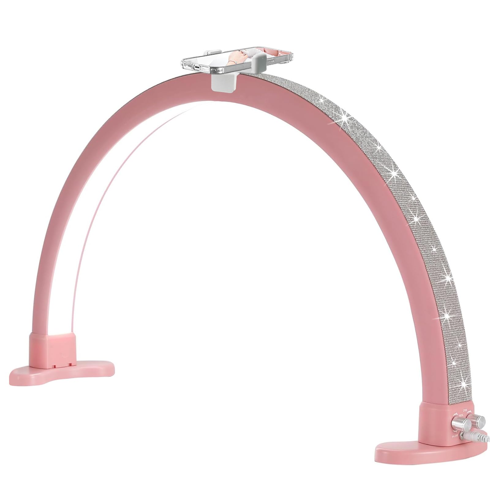 Ciyebst Half Moon Light With Phone Holder, 29 In 48W Nail Desk Lamp, Lash Light For Eyelash Tech, Makeup, Tattoo, Spa, Salon, Nail Tech Lamp With Stepless Dimming & Color Temperature(Pink)