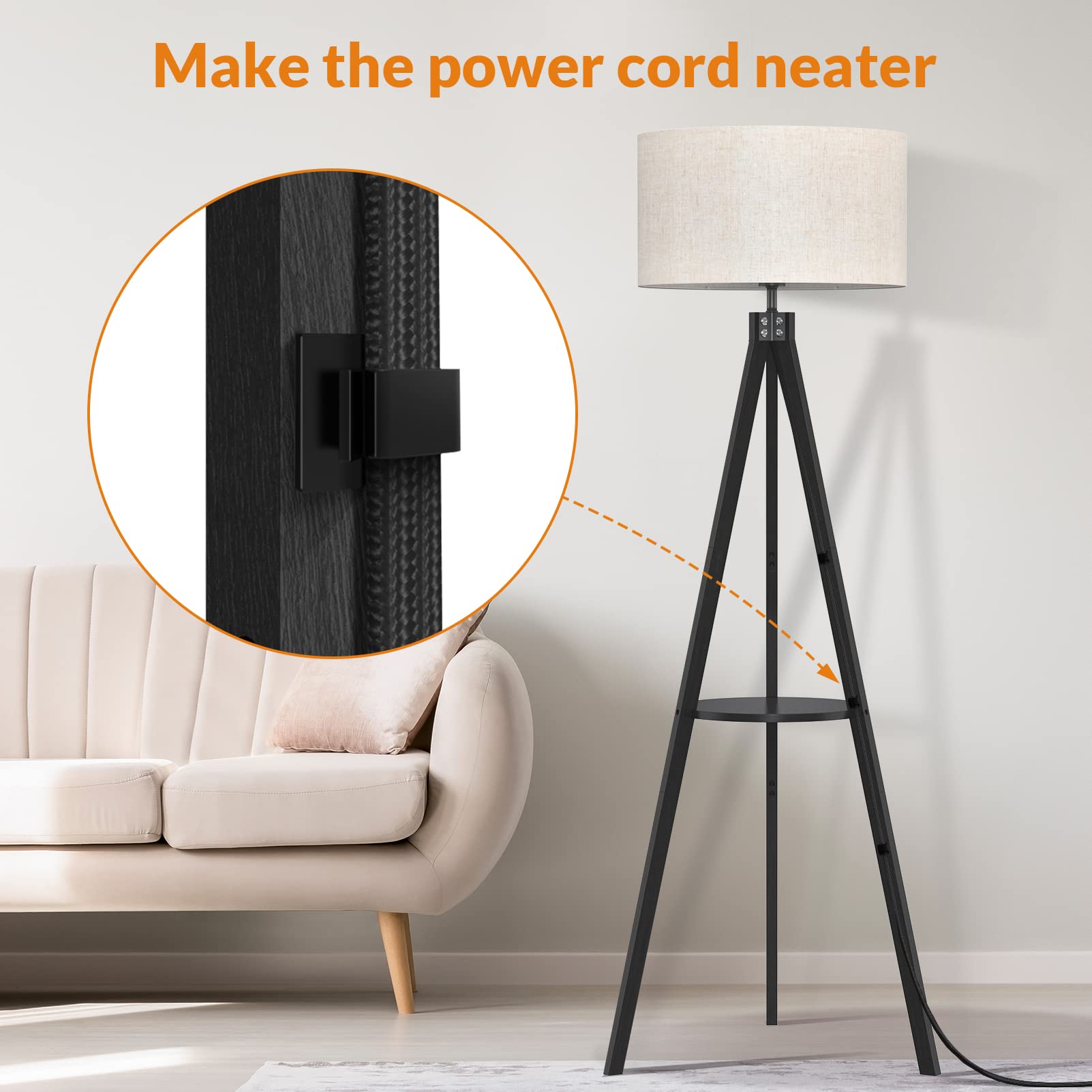 LEPOWER Tripod Floor Lamp, Mid Century Wood Design, E26 Lamp Base, Black Holder, Model UF1101