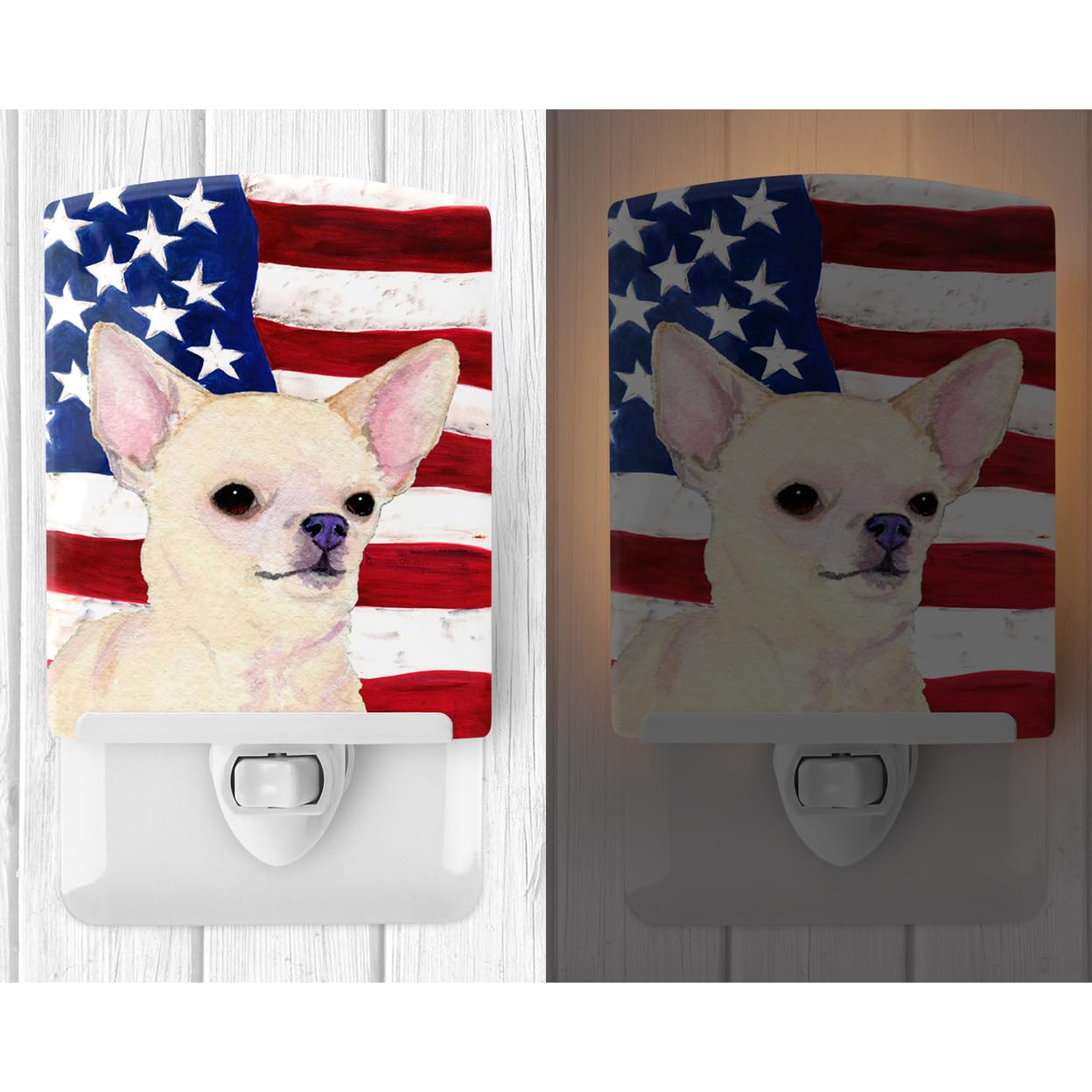 Carolines Treasures Ceramic Night Light, USA American Flag, Chihuahua Design, UL-Certified, 6x4x3 Inches, Multicolor, Model SS4228CNL