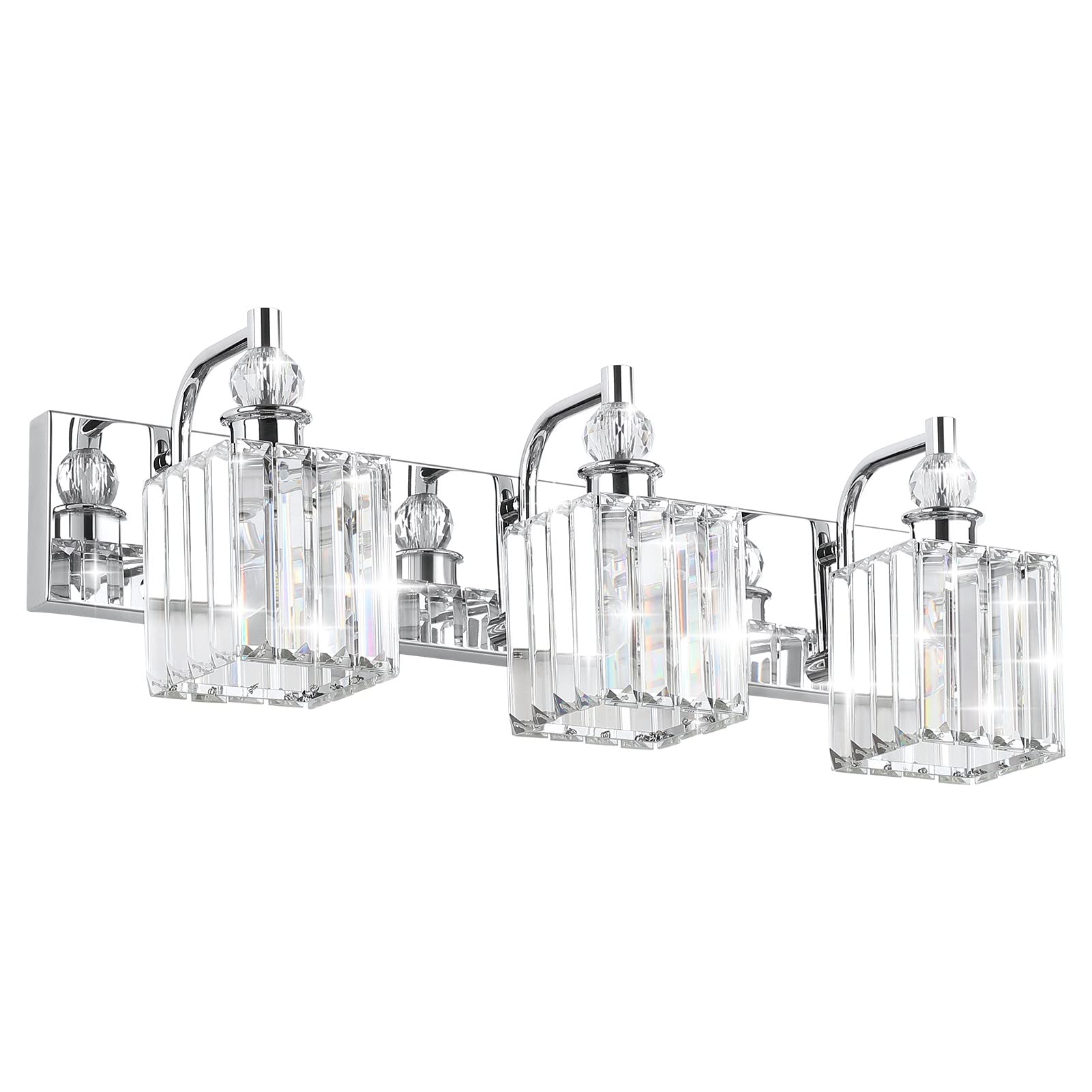 Ralbay 3-Light Crystal Vanity Light, 24 Chrome Stainless Steel, Model 8606 For Bathroom Wall Lighting