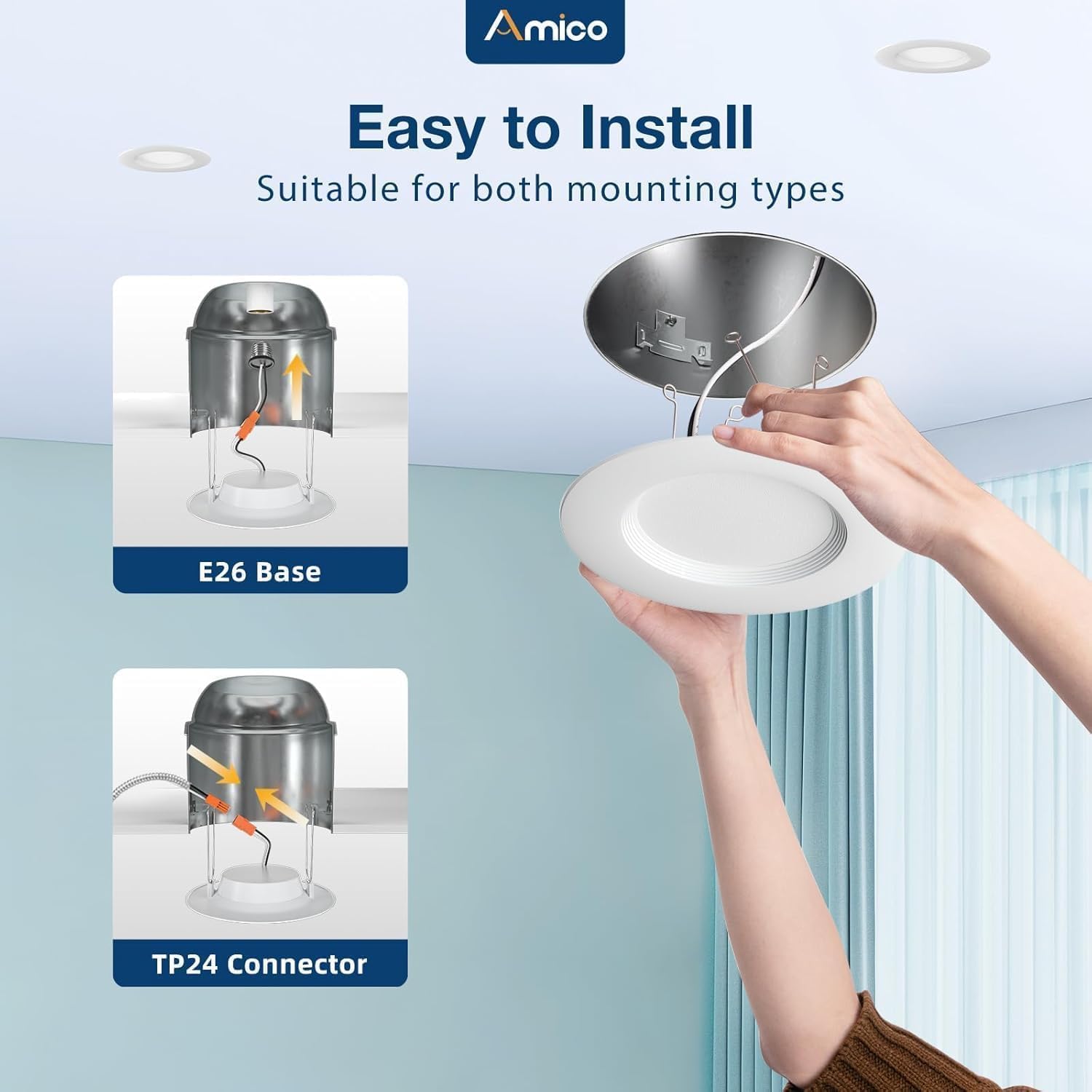 Amico 4 Pack 5/6 Inch 5Cct Led Recessed Lighting  Dimmable  12.5W=100W  950Lm  2700K/3000K/4000K/5000K/6000K Selectable  Retrofit Can Lights With Baffle Trim  Ic Rated - Etl & Fcc  White