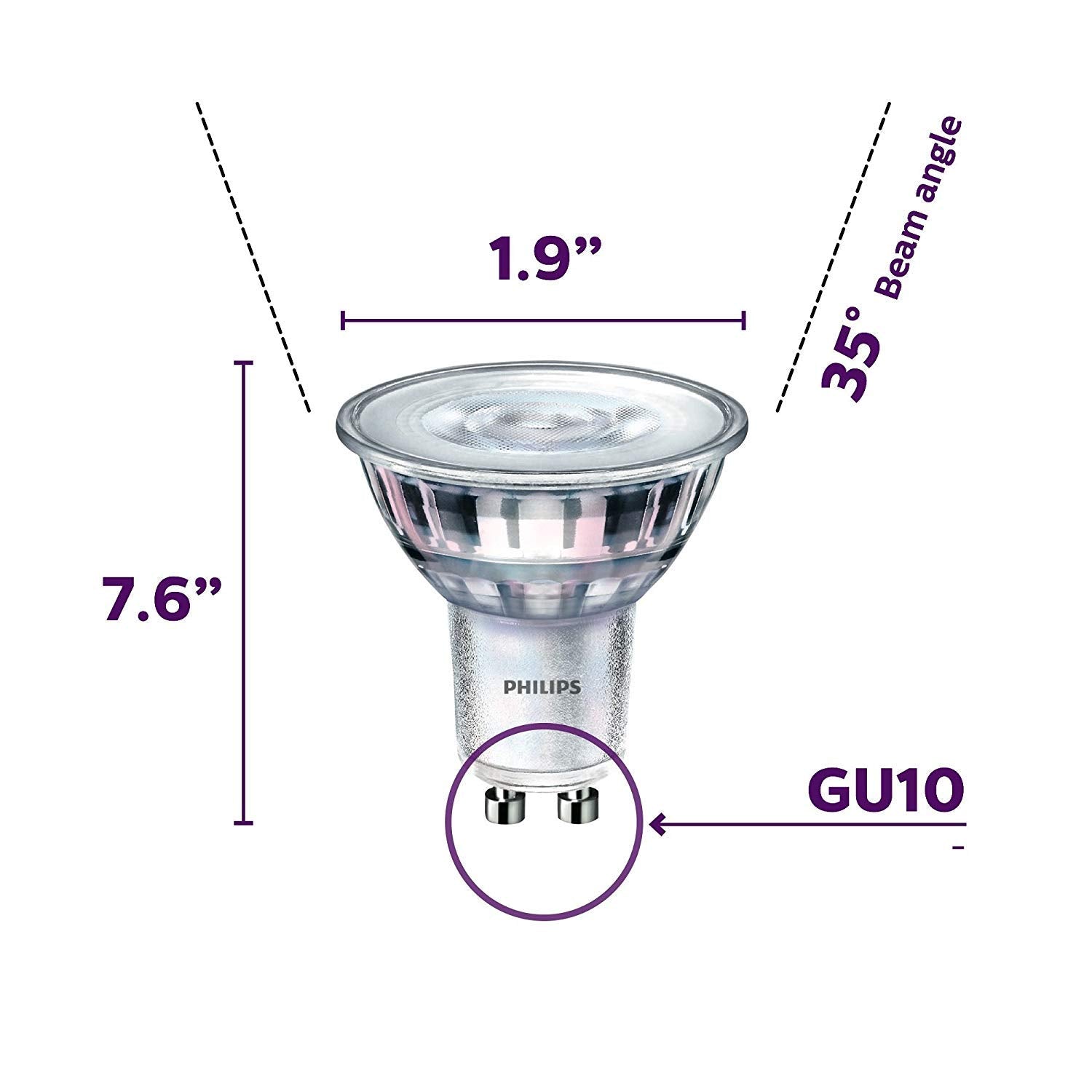 Philips LED GU10 Dimmable Spotlight Bulb Pack of 3 - 50W Bright White, Energy Star Certified, Model 544932