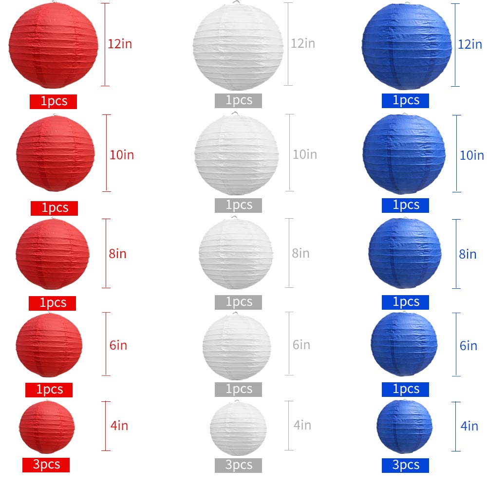 Beishida 21 Pcs Red Blue White Round Paper Lanterns Decorative Hanging Asia Chinese Japanese Paper Lanterns Lamp For Birthday We