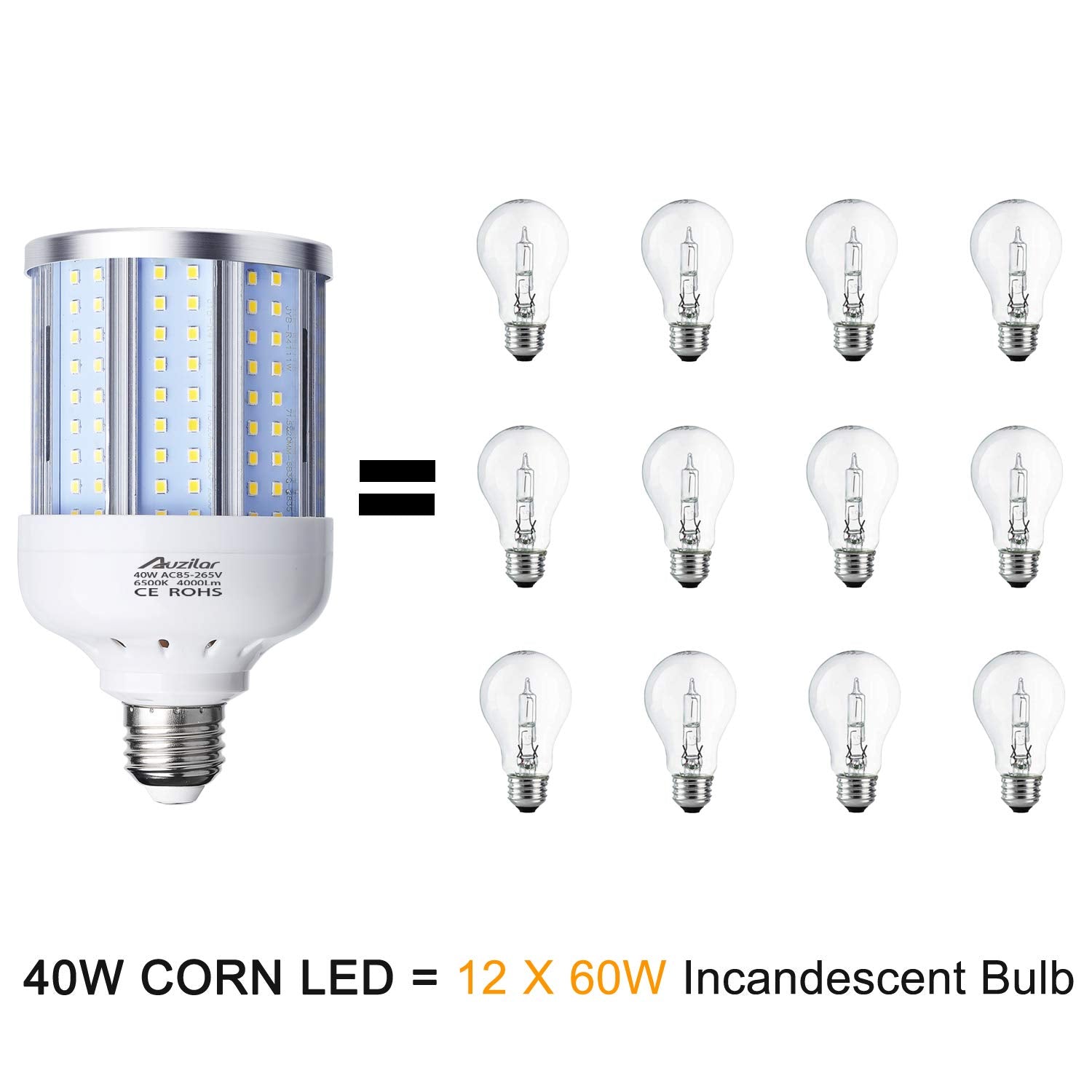 Auzilar 40W Led Corn Light Bulb, 280W Equivalent, Daylight White, E26/E27, 2