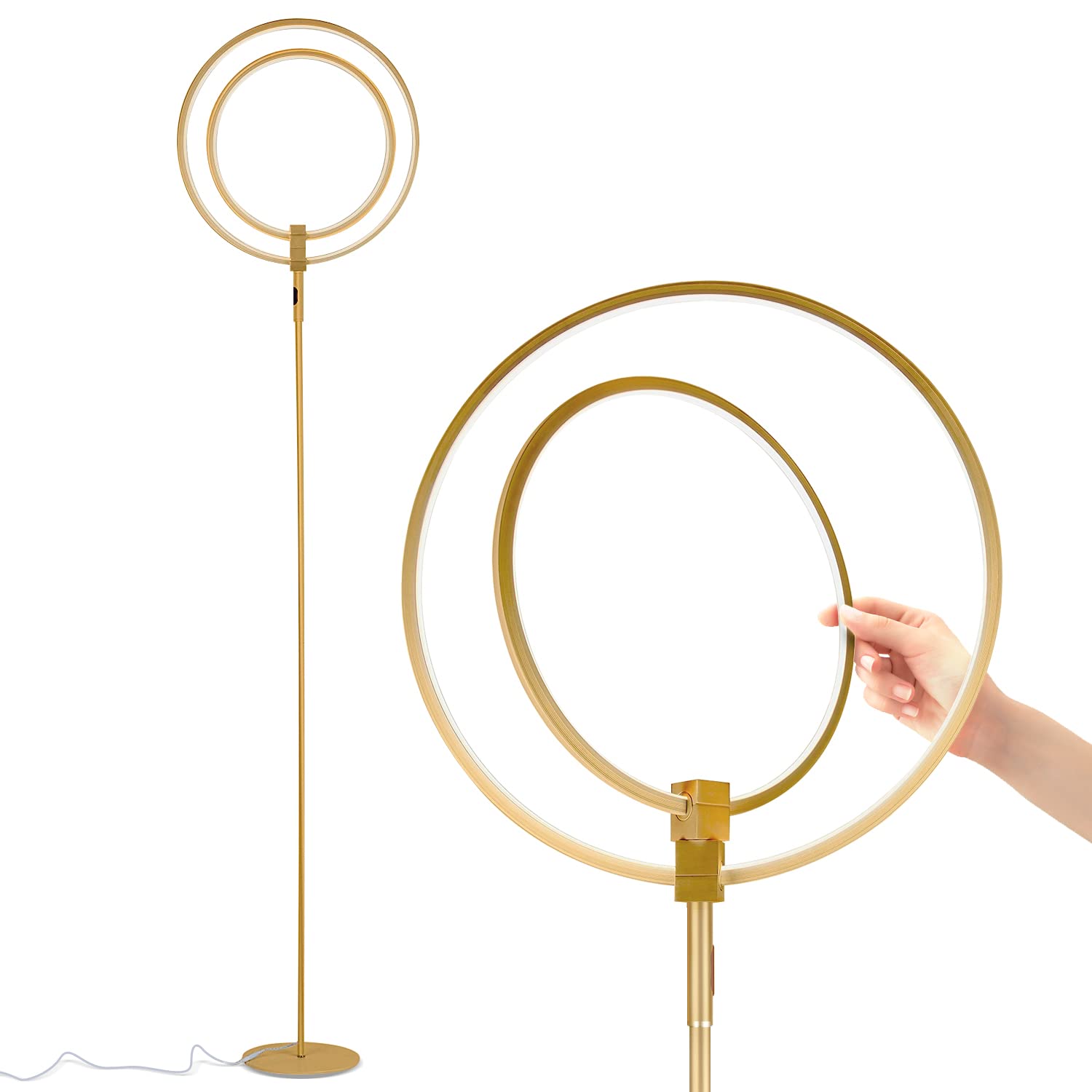 Brightech Eclipse LED Torchiere Floor Lamp - Touch Dimmer, Brass Finish, Modern Design, High Brightness for Living Room